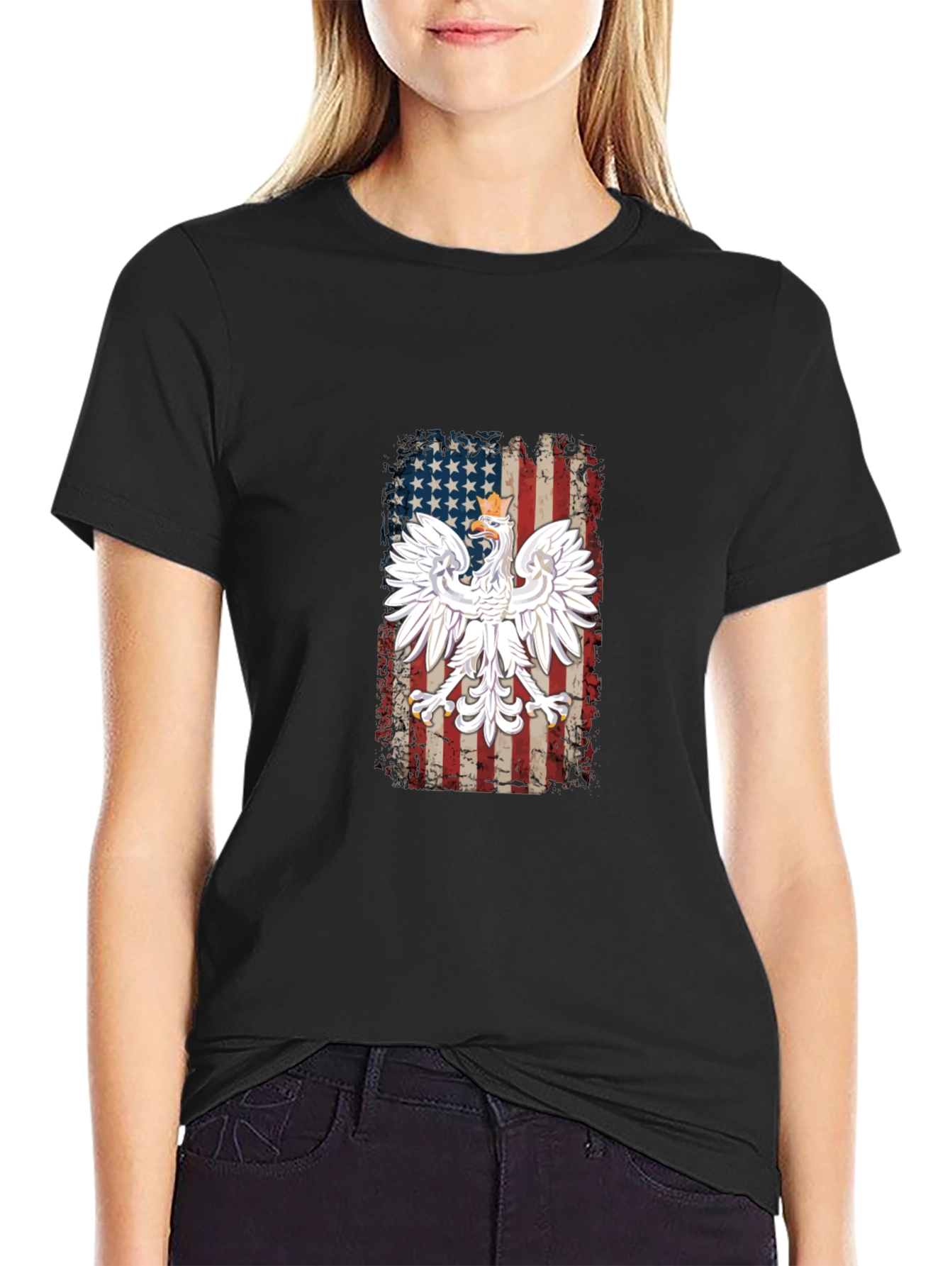 Polish Eagle USA Flag Mens T-Shirt