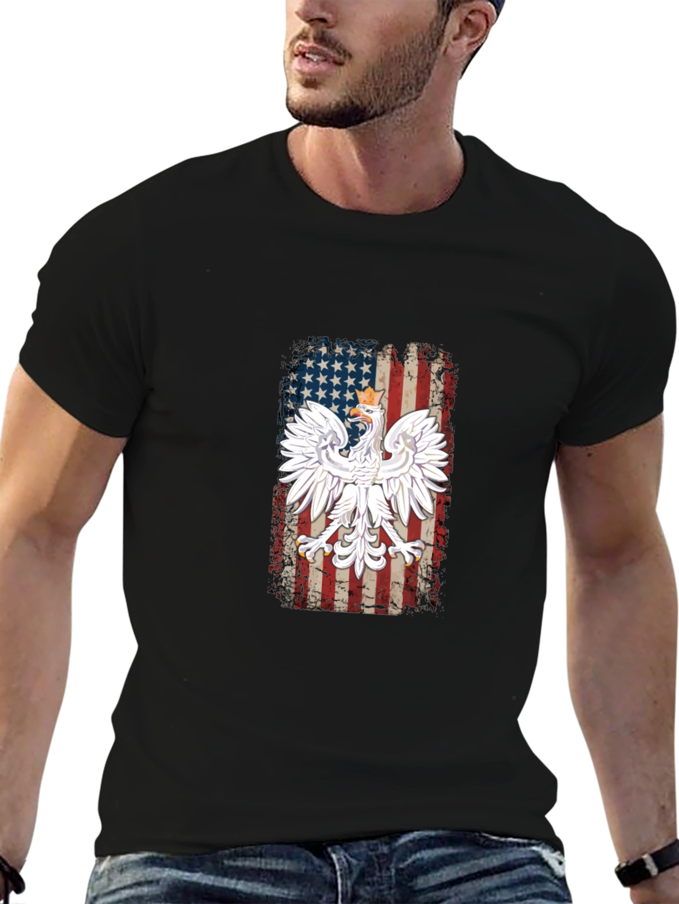 Polish Eagle USA Flag Mens T-Shirt
