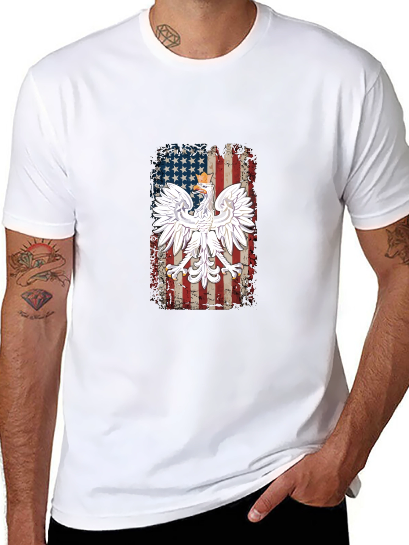 Polish Eagle USA Flag Mens T-Shirt