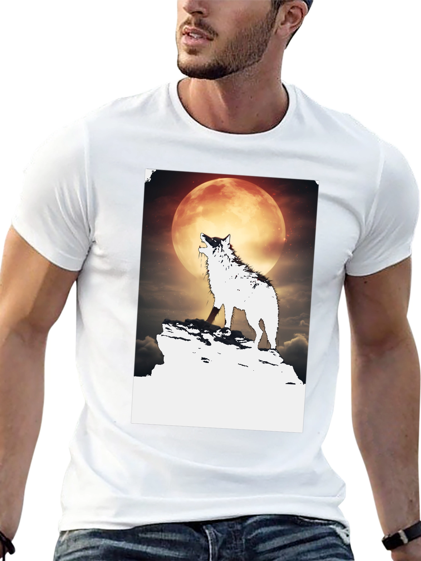 Wolf Howling at Moon Graphic Tee