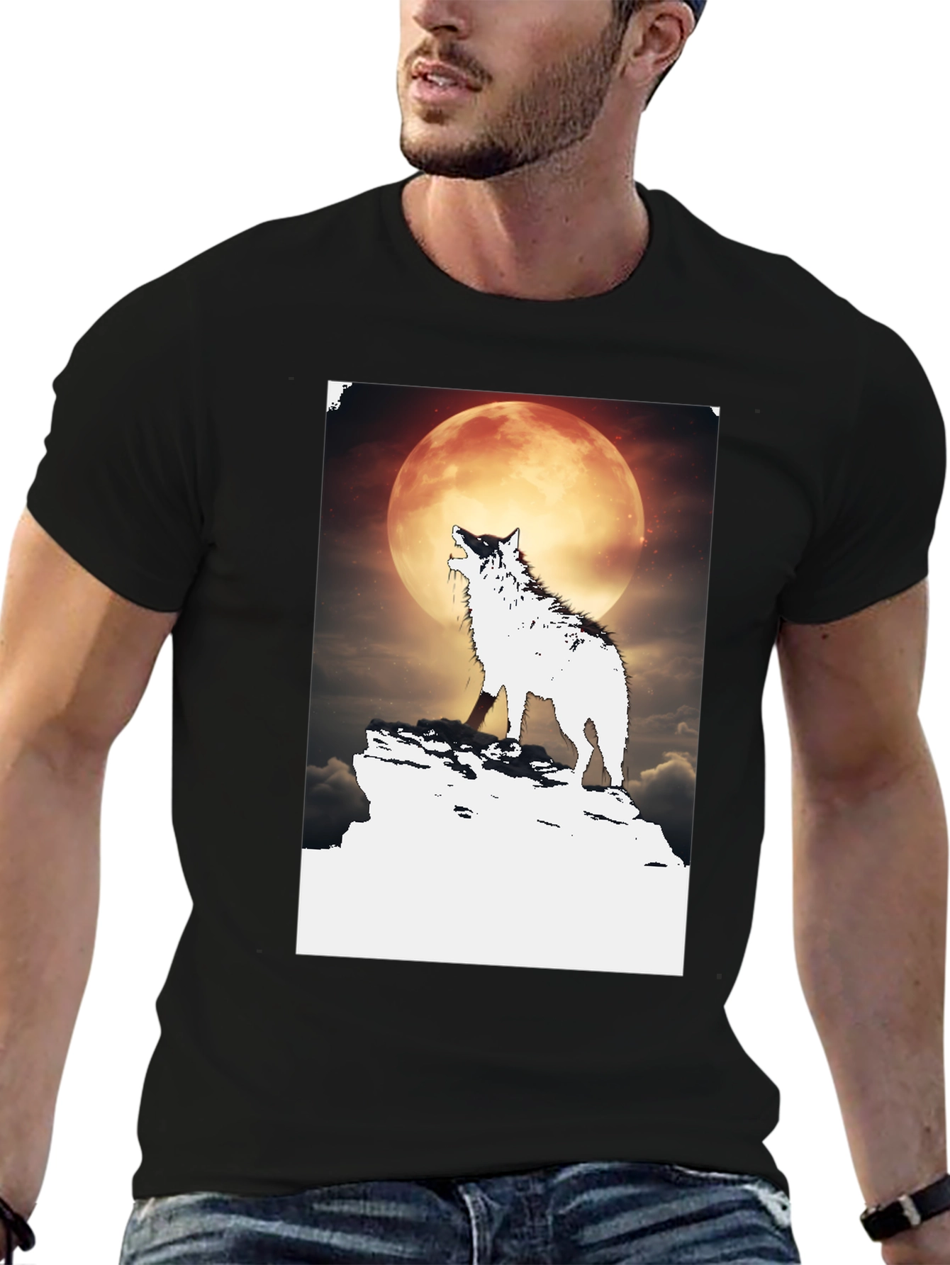 Wolf Howling at Moon Graphic Tee