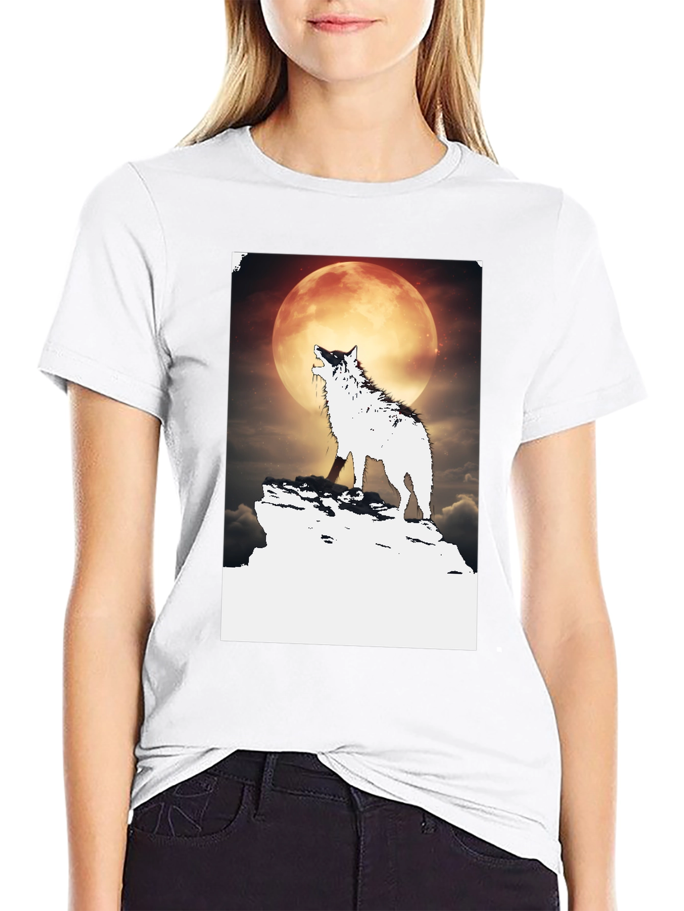 Wolf Howling at Moon Graphic Tee