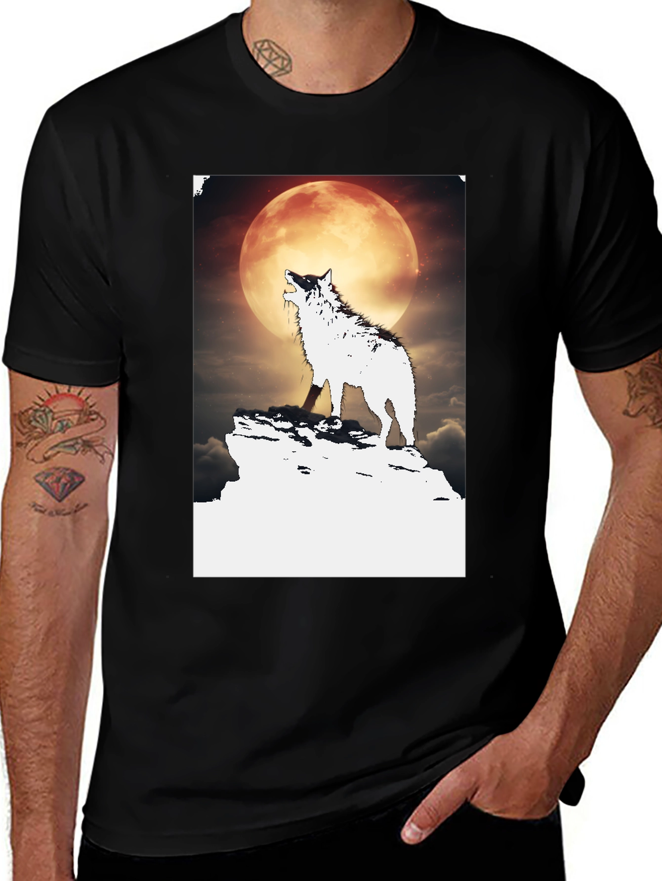 Wolf Howling at Moon Graphic Tee