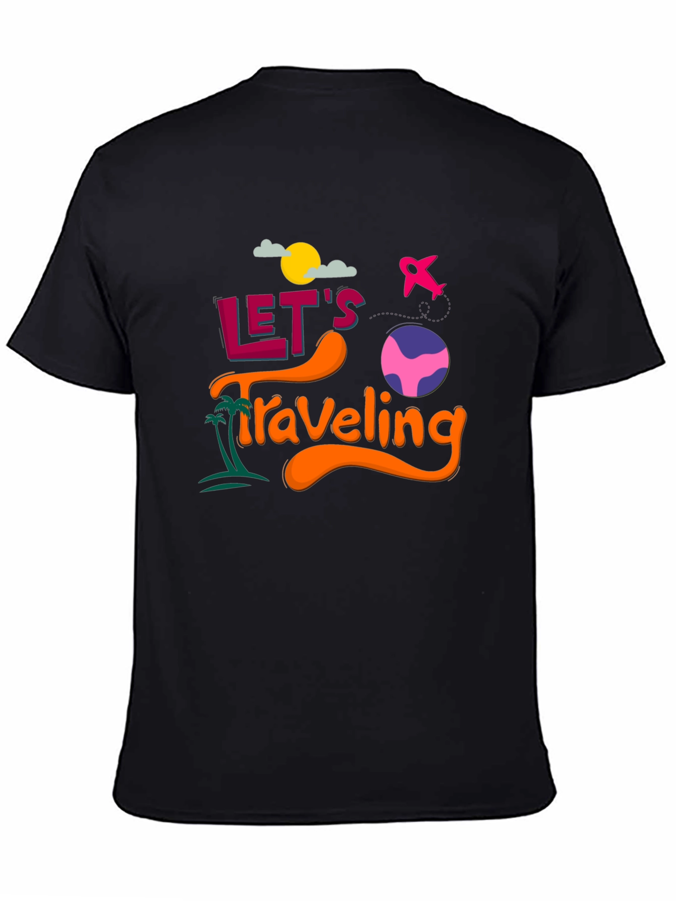 Lets Traveling Graphic T-Shirt | Black Crew Neck Tee