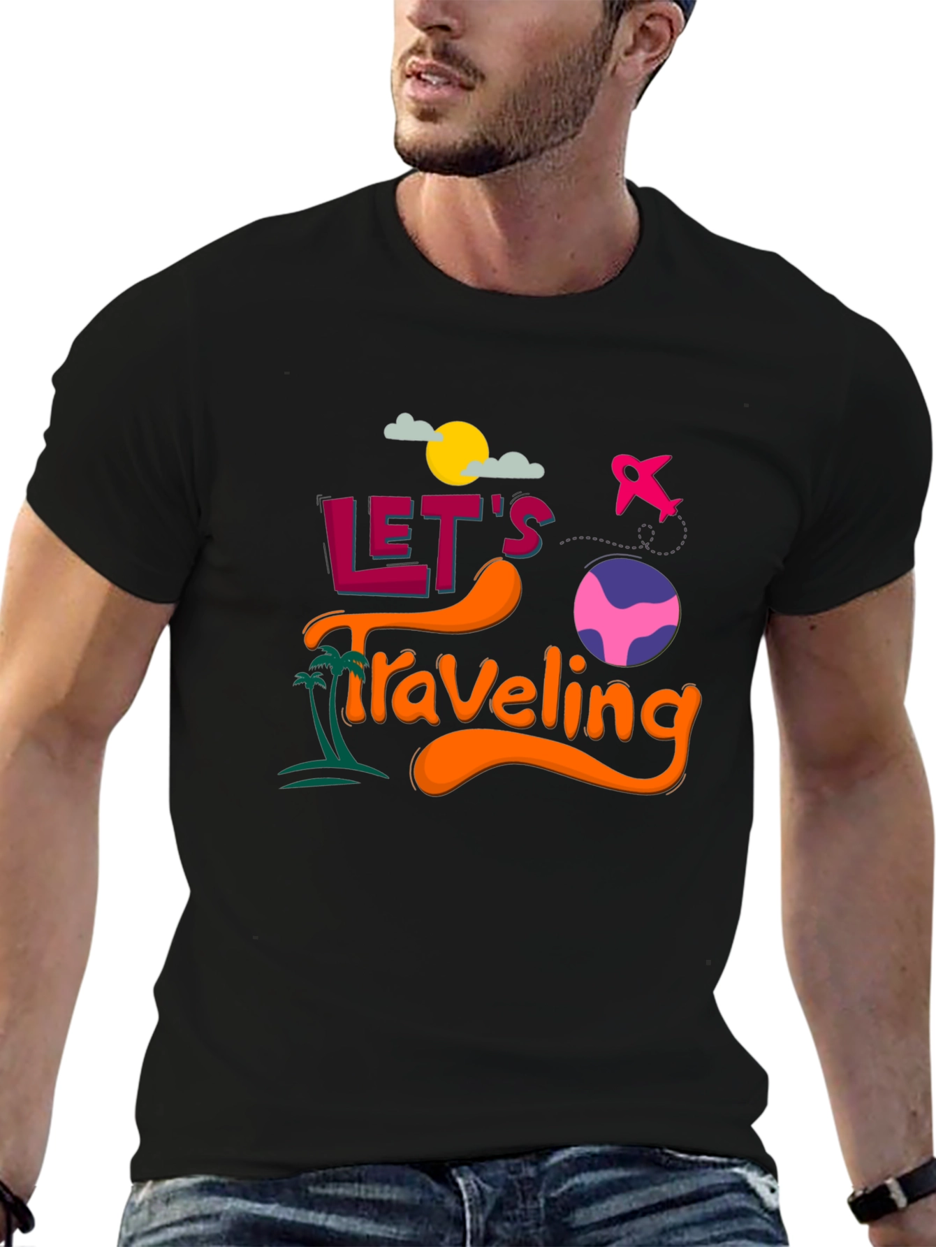 Lets Traveling Graphic T-Shirt | Black Crew Neck Tee