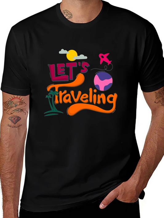 Lets Traveling Graphic T-Shirt | Black Crew Neck Tee