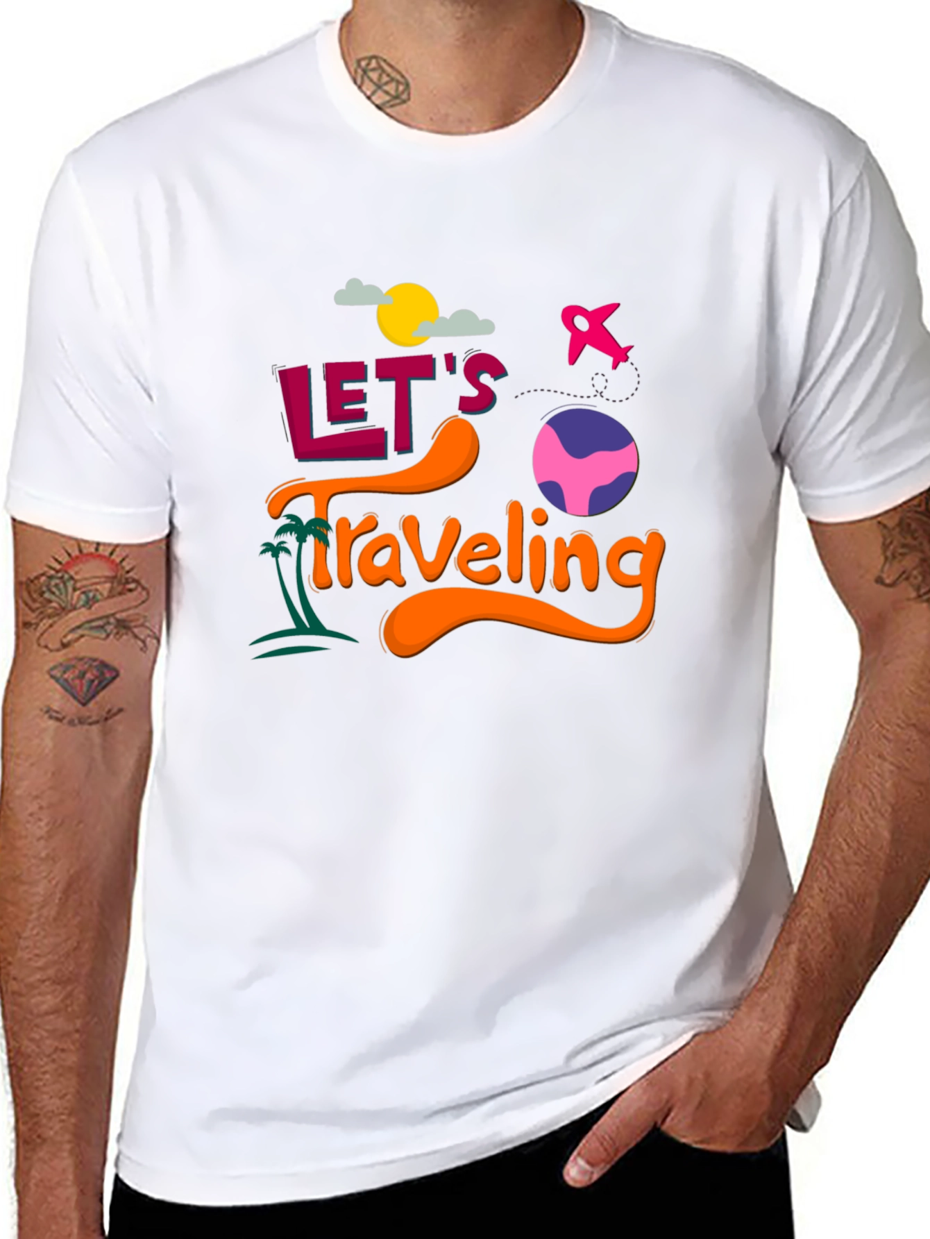 Lets Traveling Graphic T-Shirt | Black Crew Neck Tee