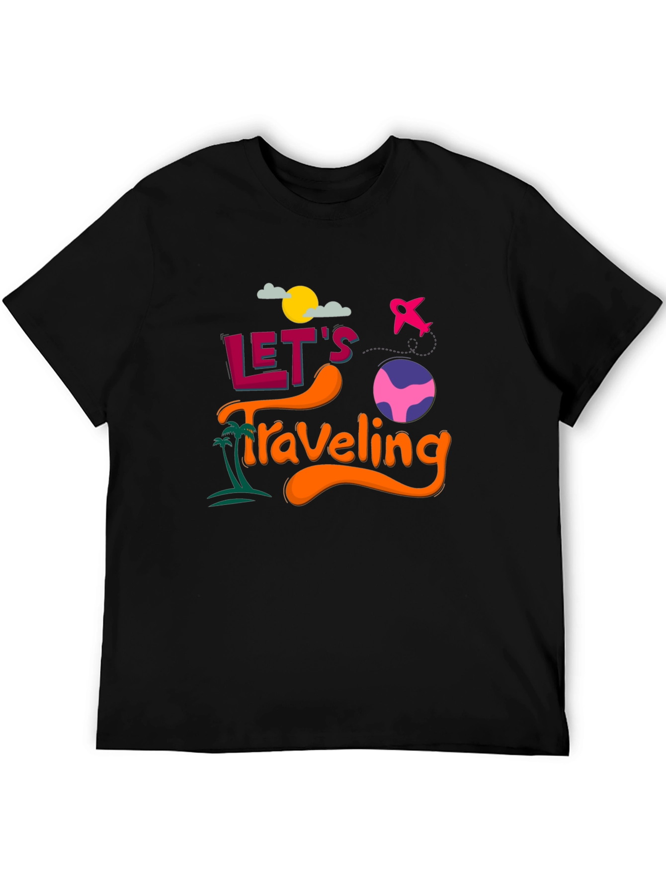 Lets Traveling Graphic T-Shirt | Black Crew Neck Tee