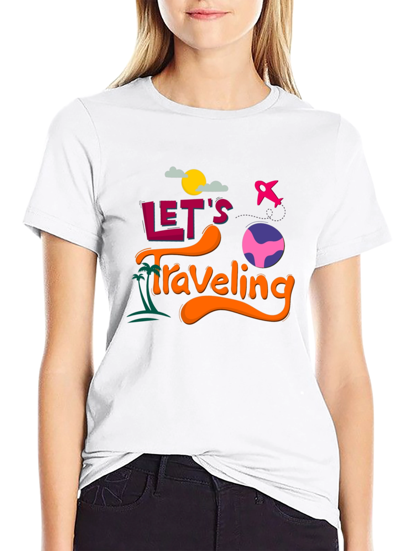 Lets Traveling Graphic T-Shirt | Black Crew Neck Tee