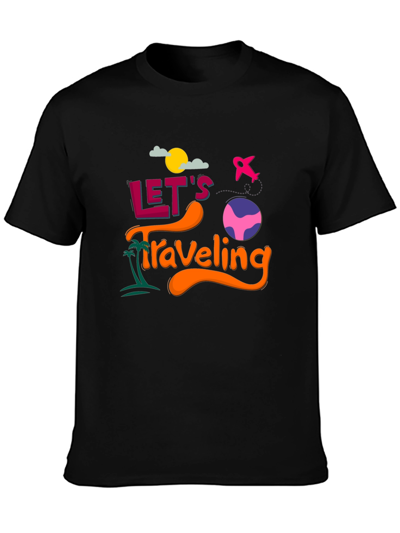 Lets Traveling Graphic T-Shirt | Black Crew Neck Tee