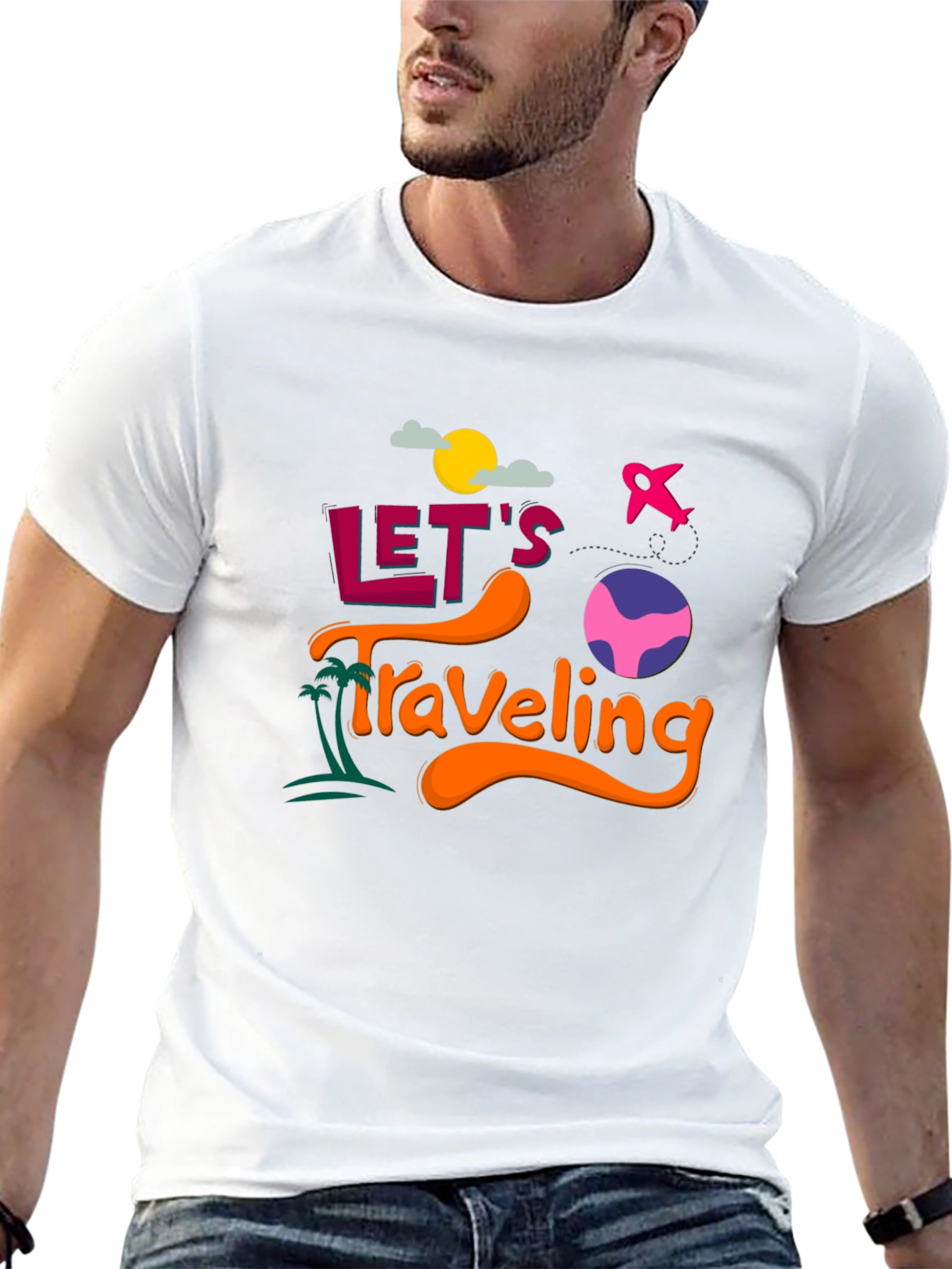 Lets Traveling Graphic T-Shirt | Black Crew Neck Tee