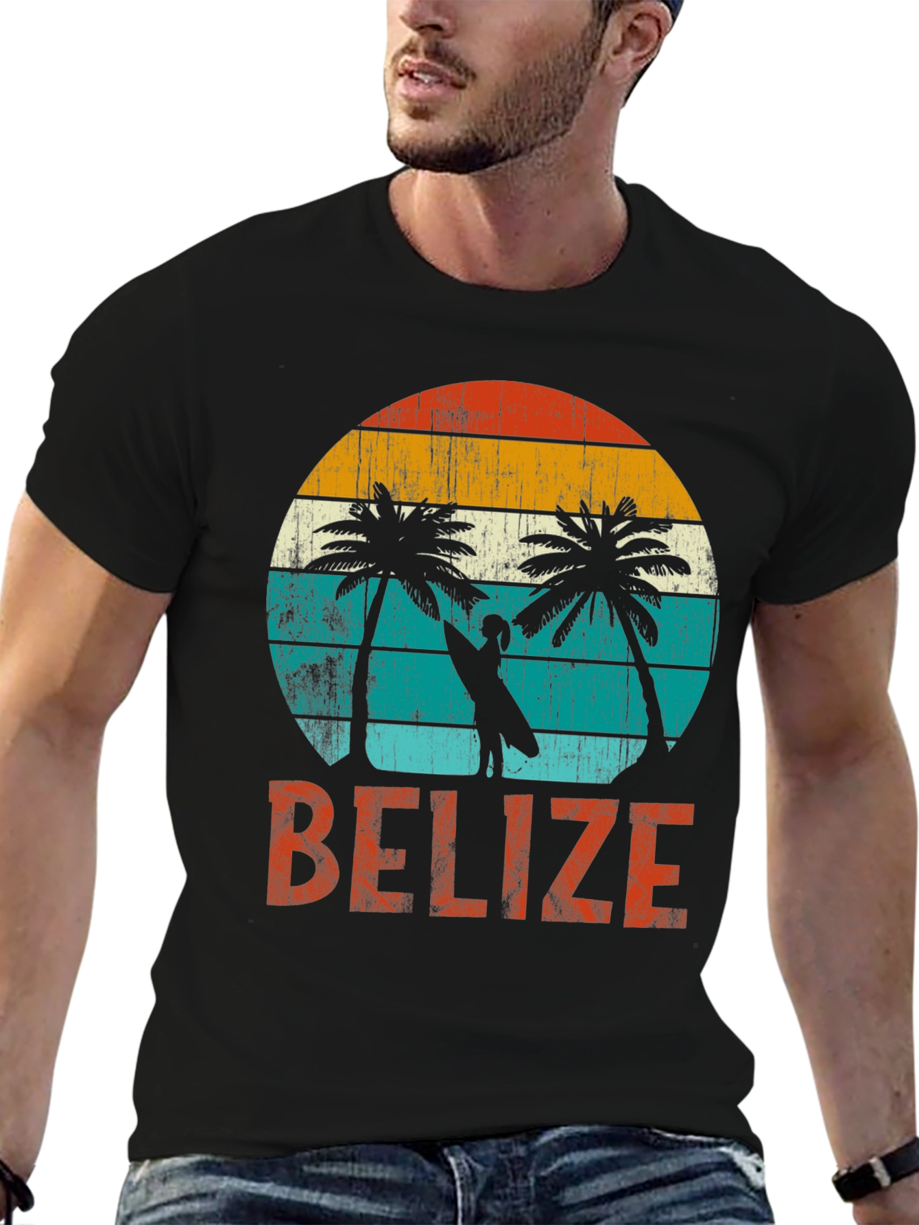 Belize Retro Sunset T-Shirt - Tropical Palm Trees