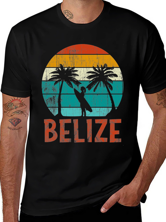 Belize Retro Sunset T-Shirt - Tropical Palm Trees