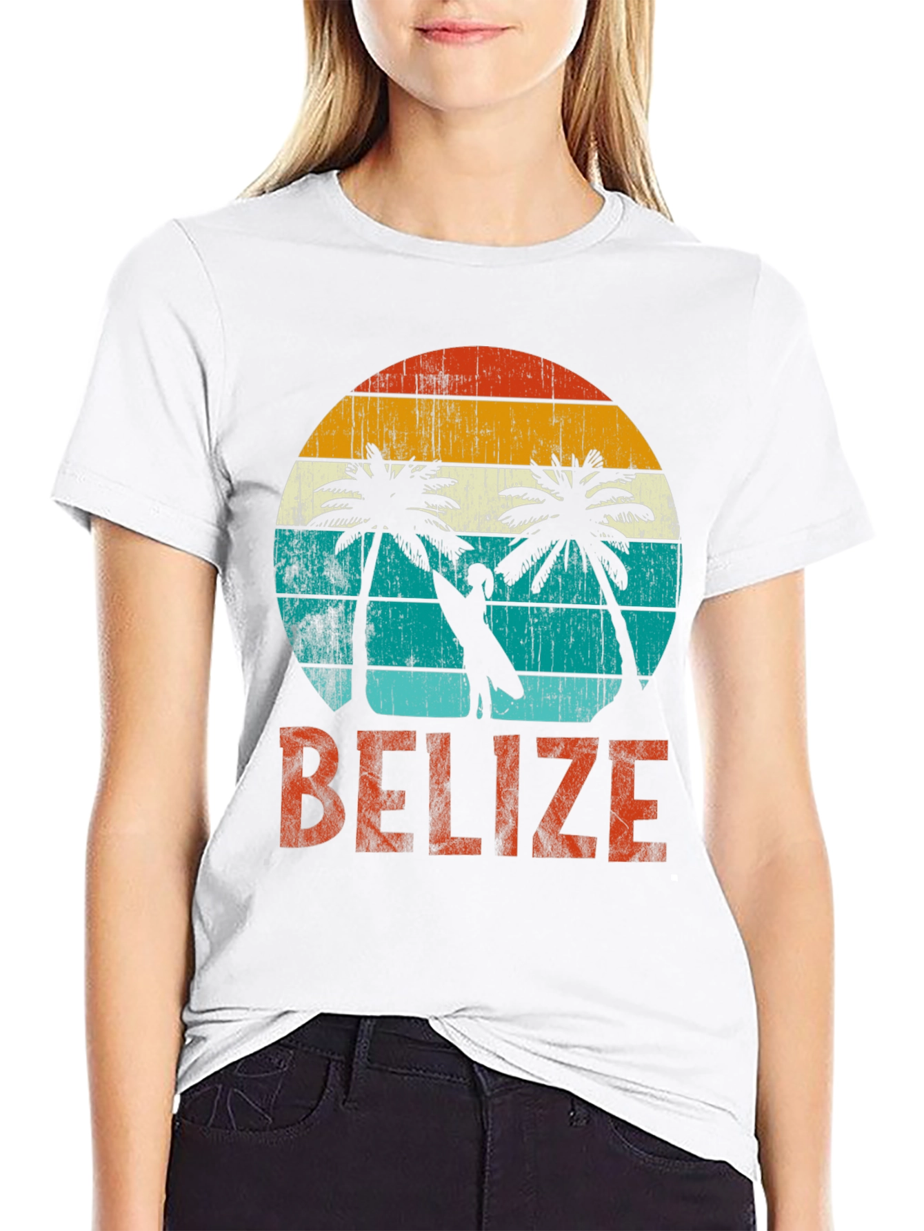 Belize Retro Sunset T-Shirt - Tropical Palm Trees
