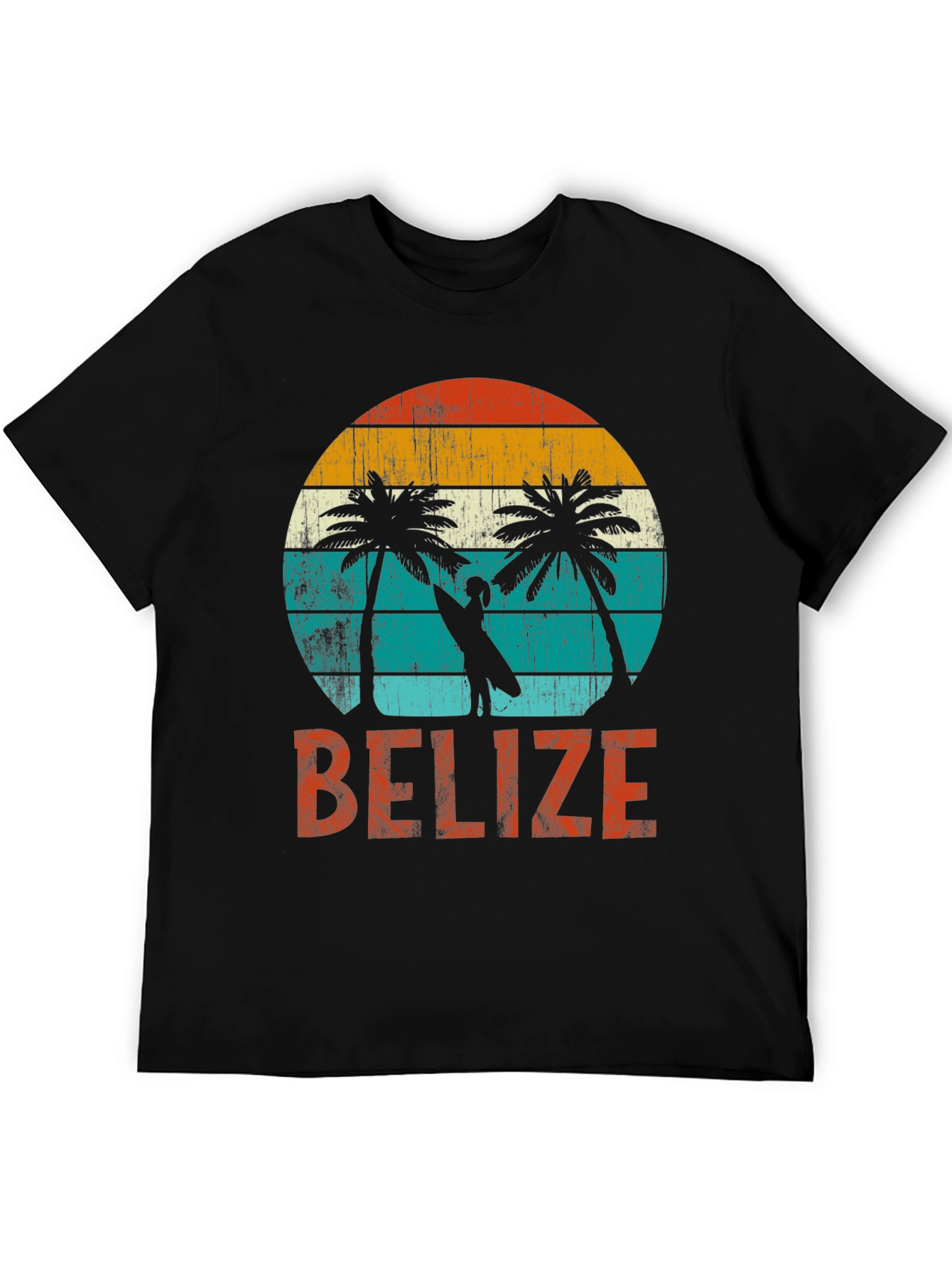 Belize Retro Sunset T-Shirt - Tropical Palm Trees