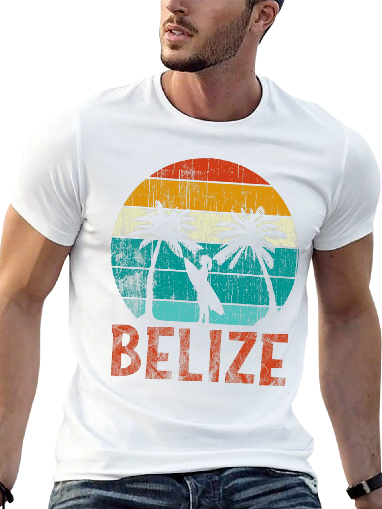 Belize Retro Sunset T-Shirt - Tropical Palm Trees