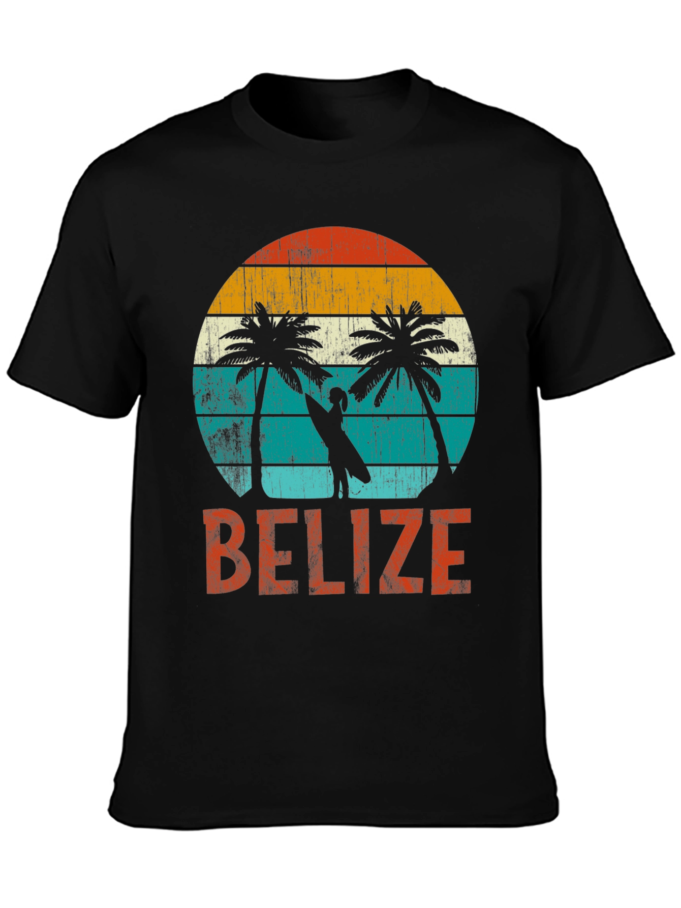 Belize Retro Sunset T-Shirt - Tropical Palm Trees