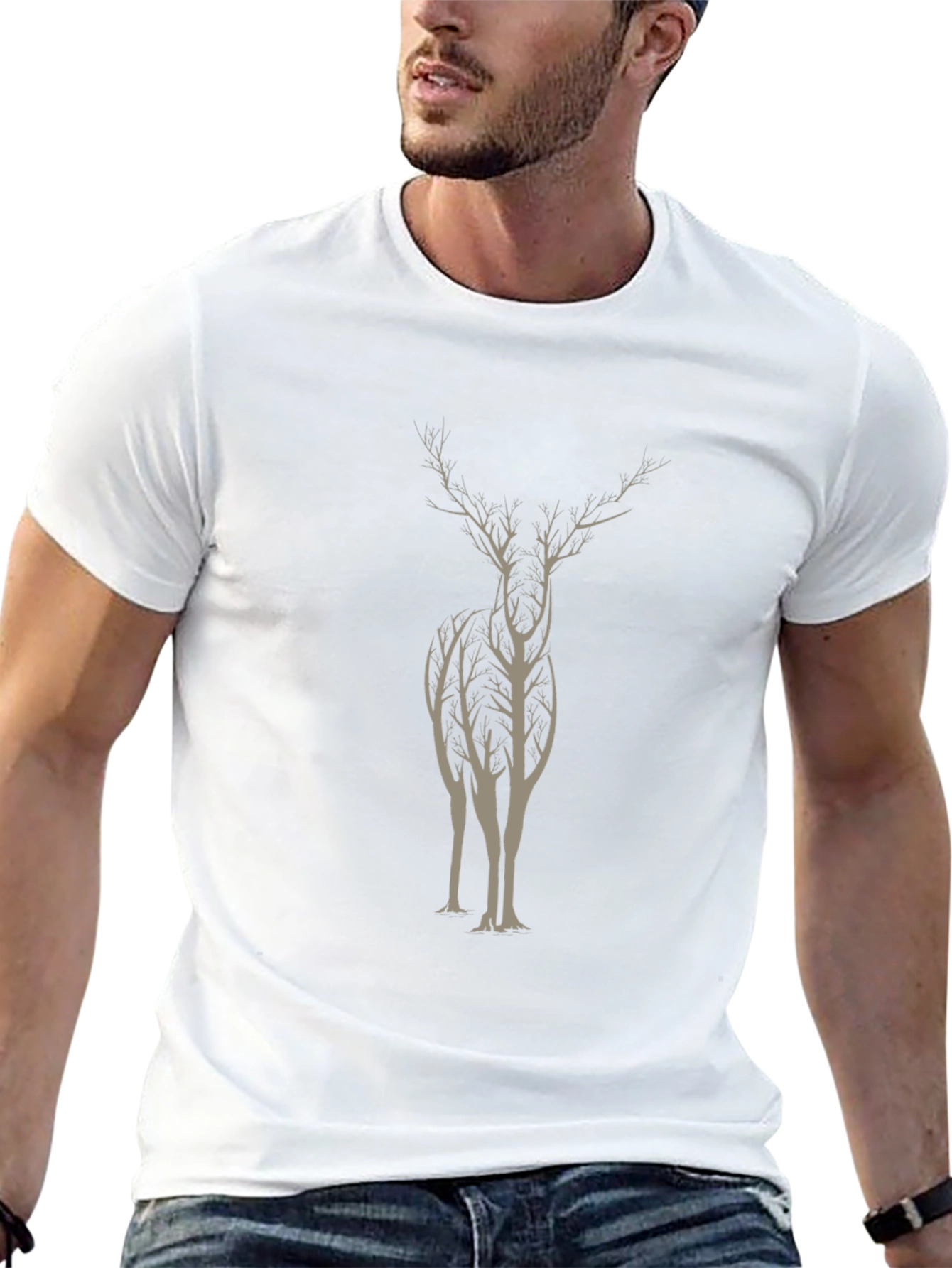 Nature Deer Graphic Print Black T-Shirt