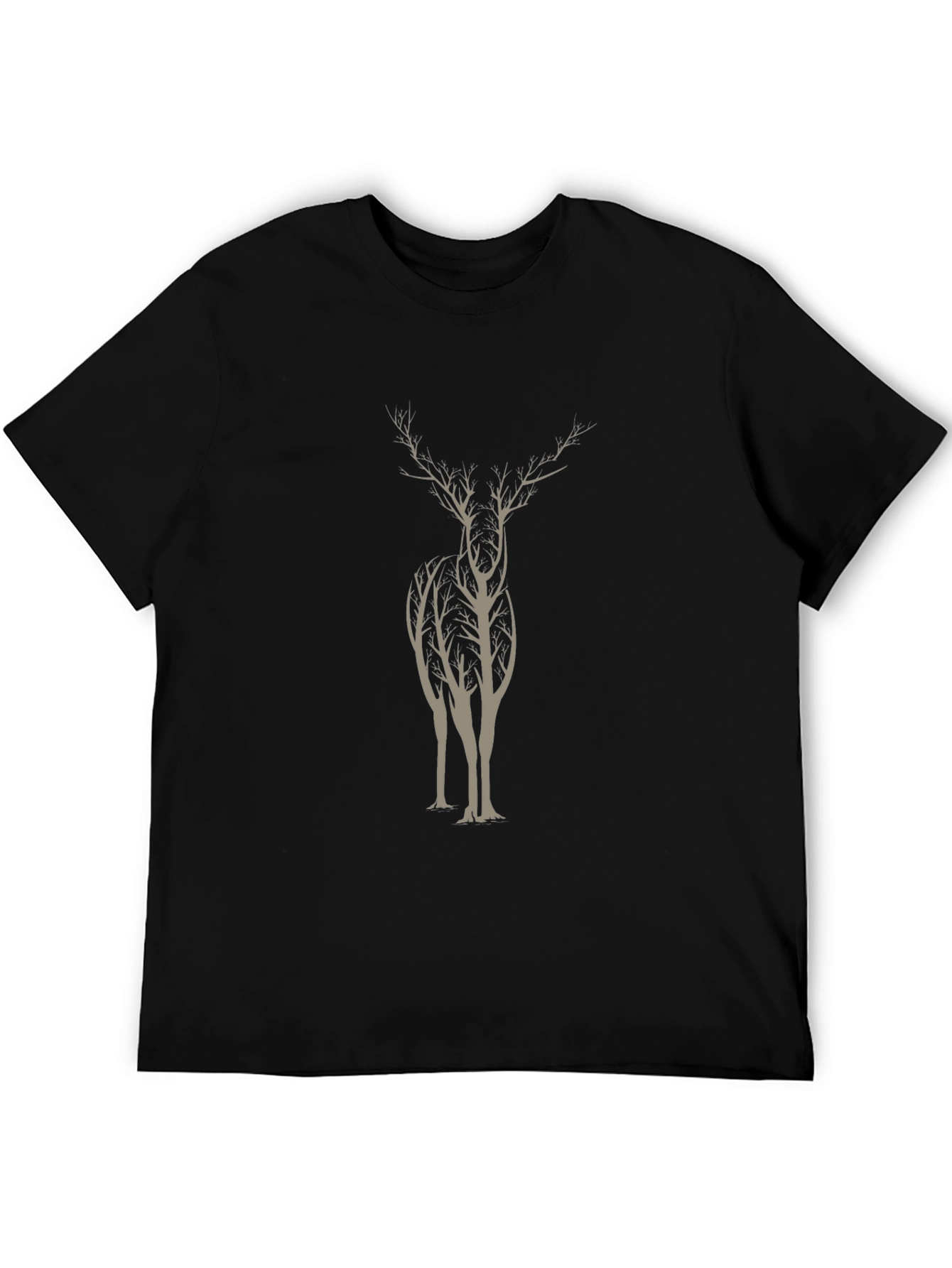 Nature Deer Graphic Print Black T-Shirt