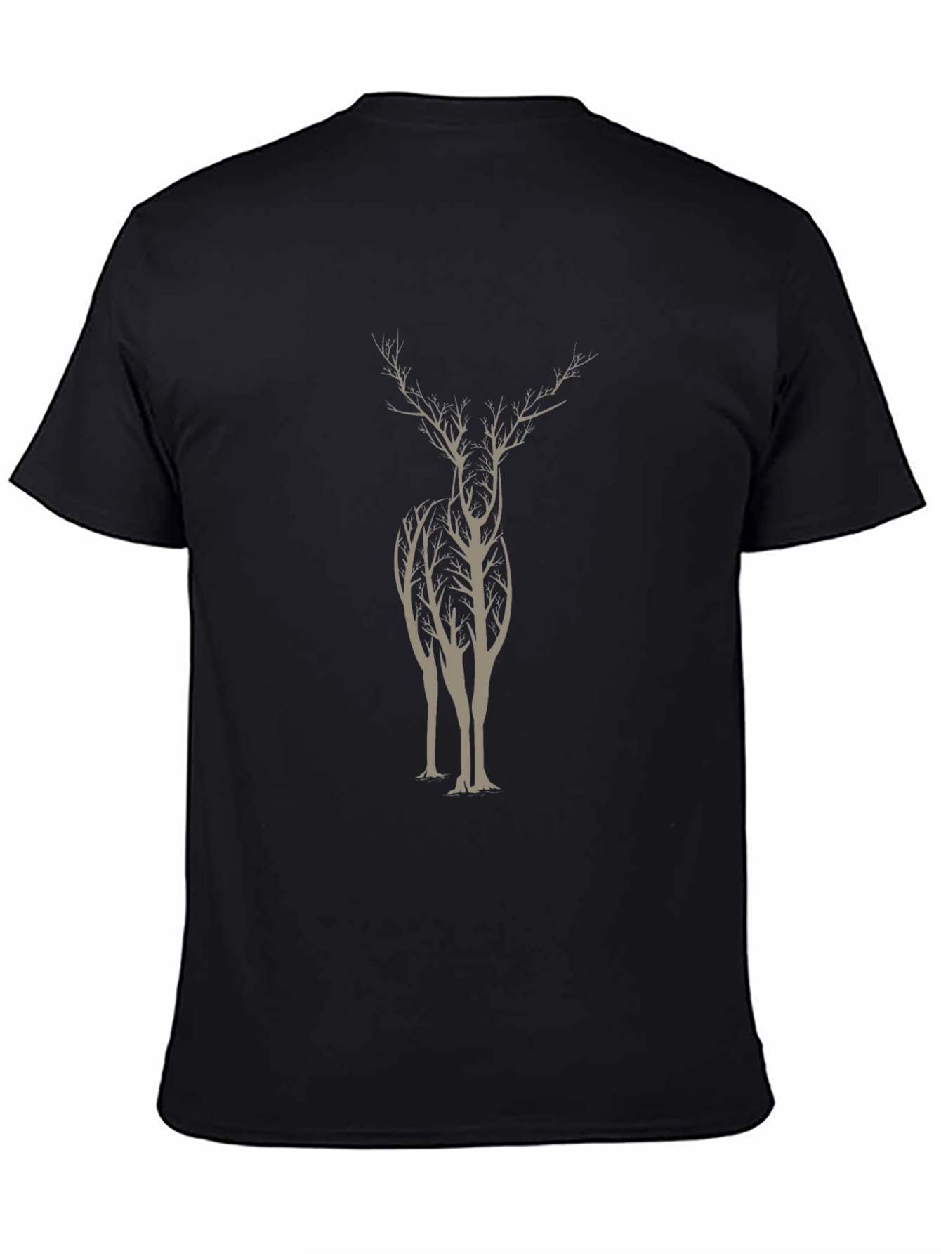 Nature Deer Graphic Print Black T-Shirt