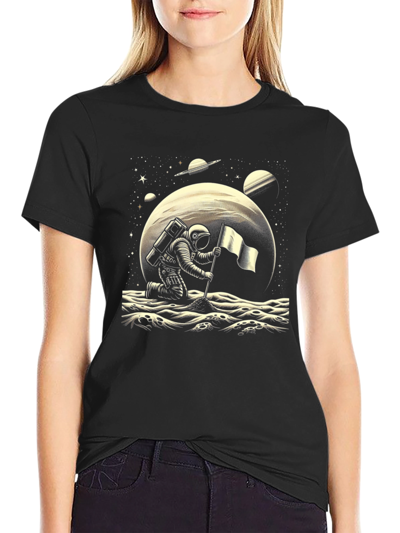Astronaut on Moon Graphic Tee - Space Adventure Shirt