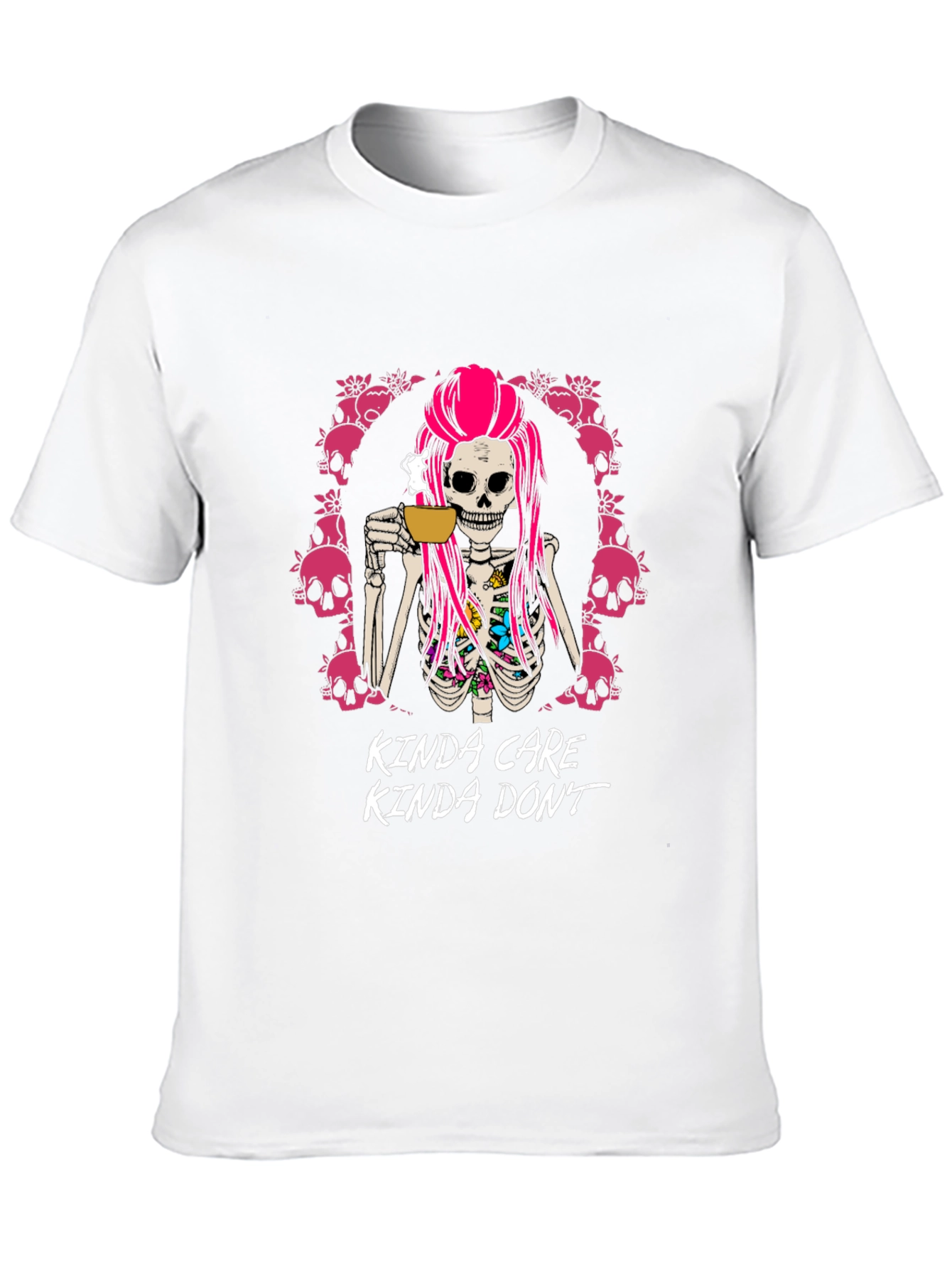 Kinda Care Kinda Dont Skeleton Coffee T-Shirt