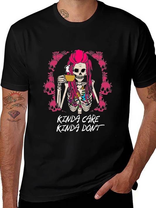 Kinda Care Kinda Dont Skeleton Coffee T-Shirt