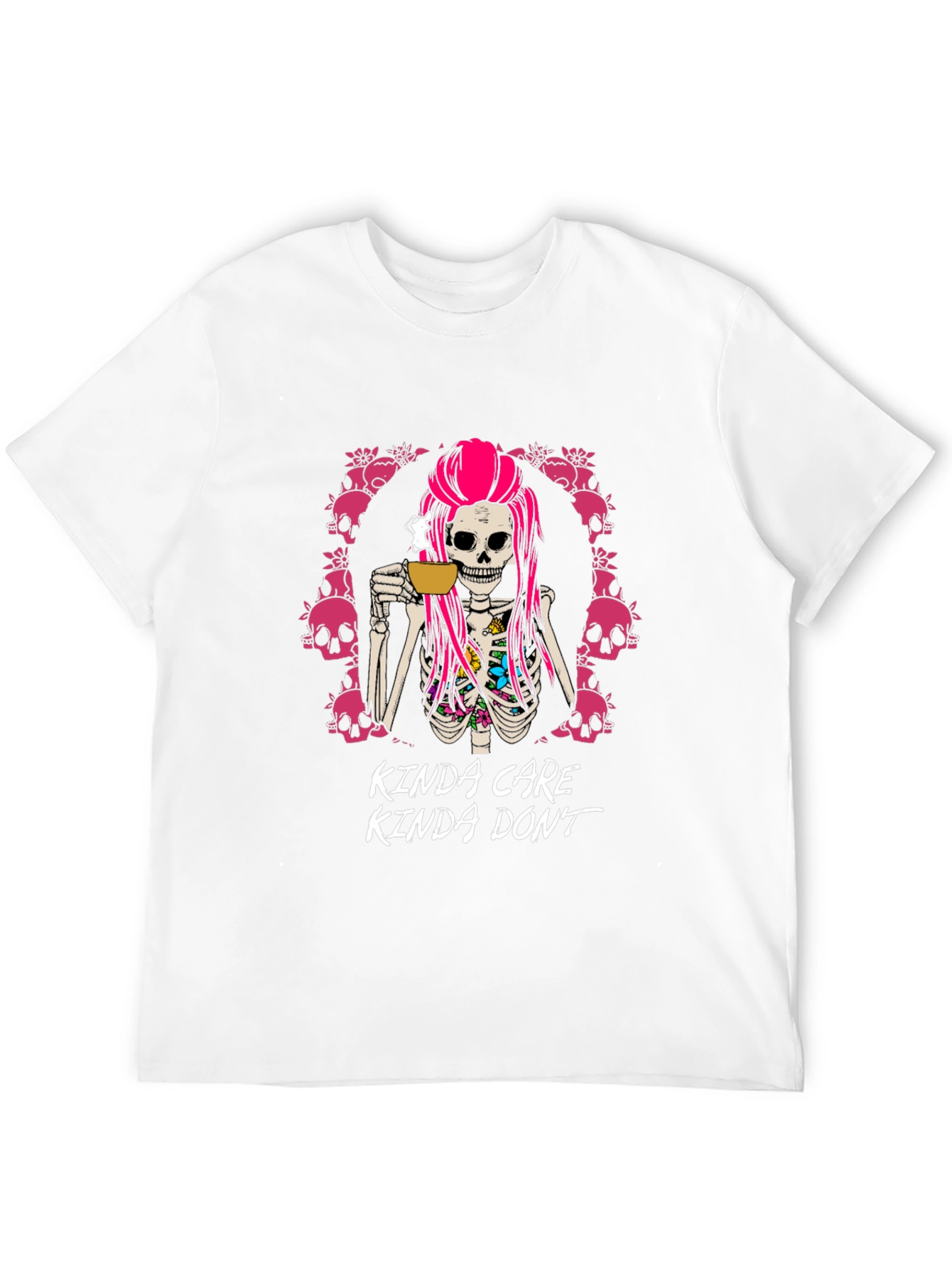Kinda Care Kinda Dont Skeleton Coffee T-Shirt