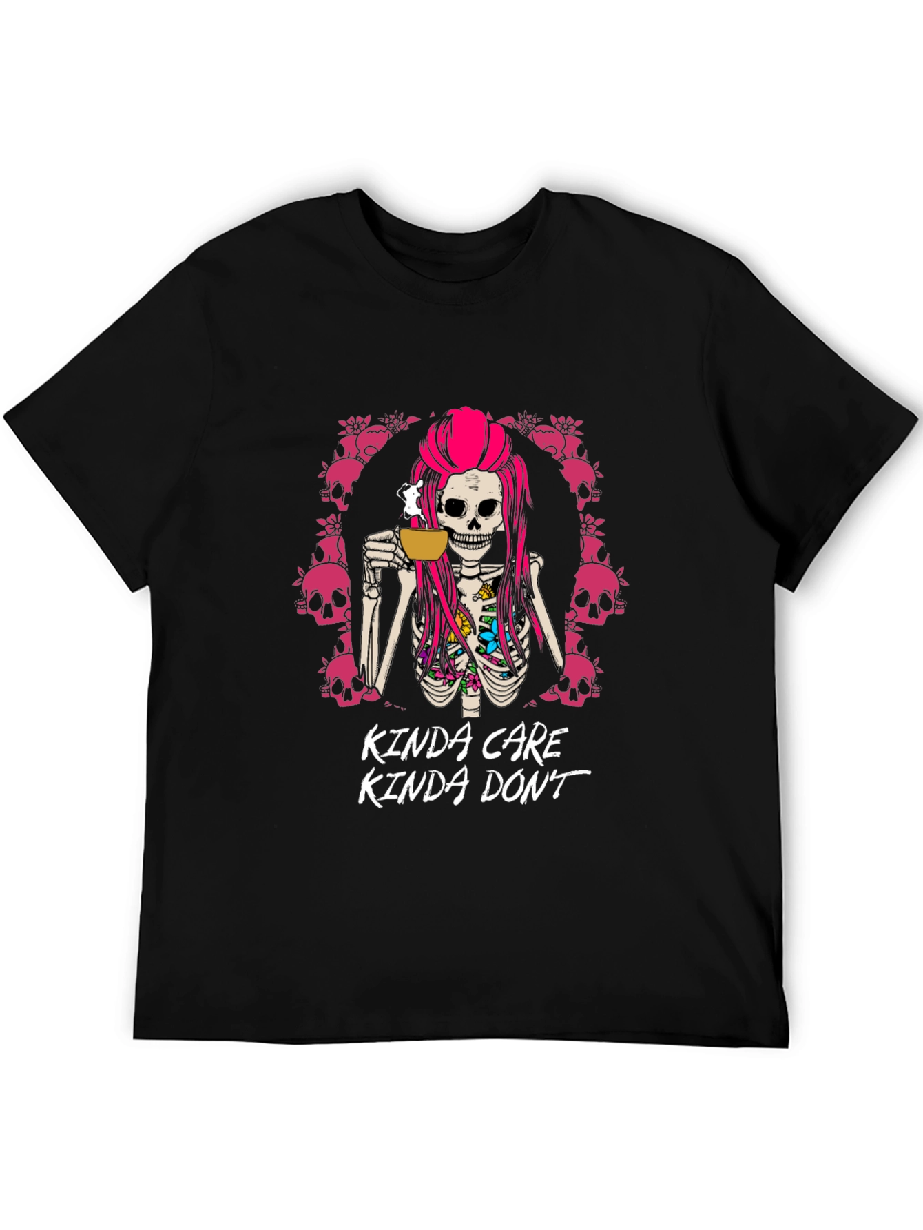 Kinda Care Kinda Dont Skeleton Coffee T-Shirt