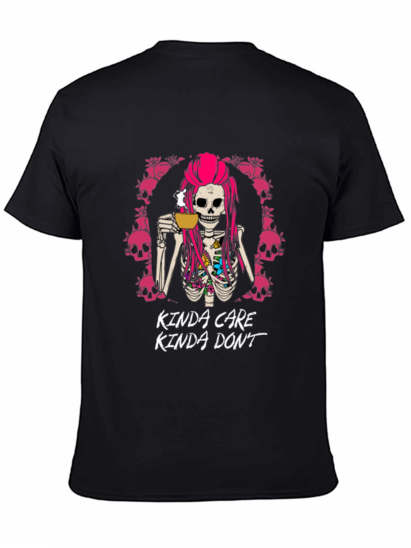 Kinda Care Kinda Dont Skeleton Coffee T-Shirt