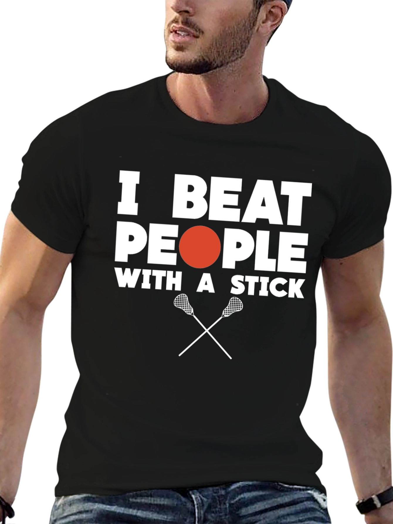 I Beat People With A Stick Black T-Shirt
