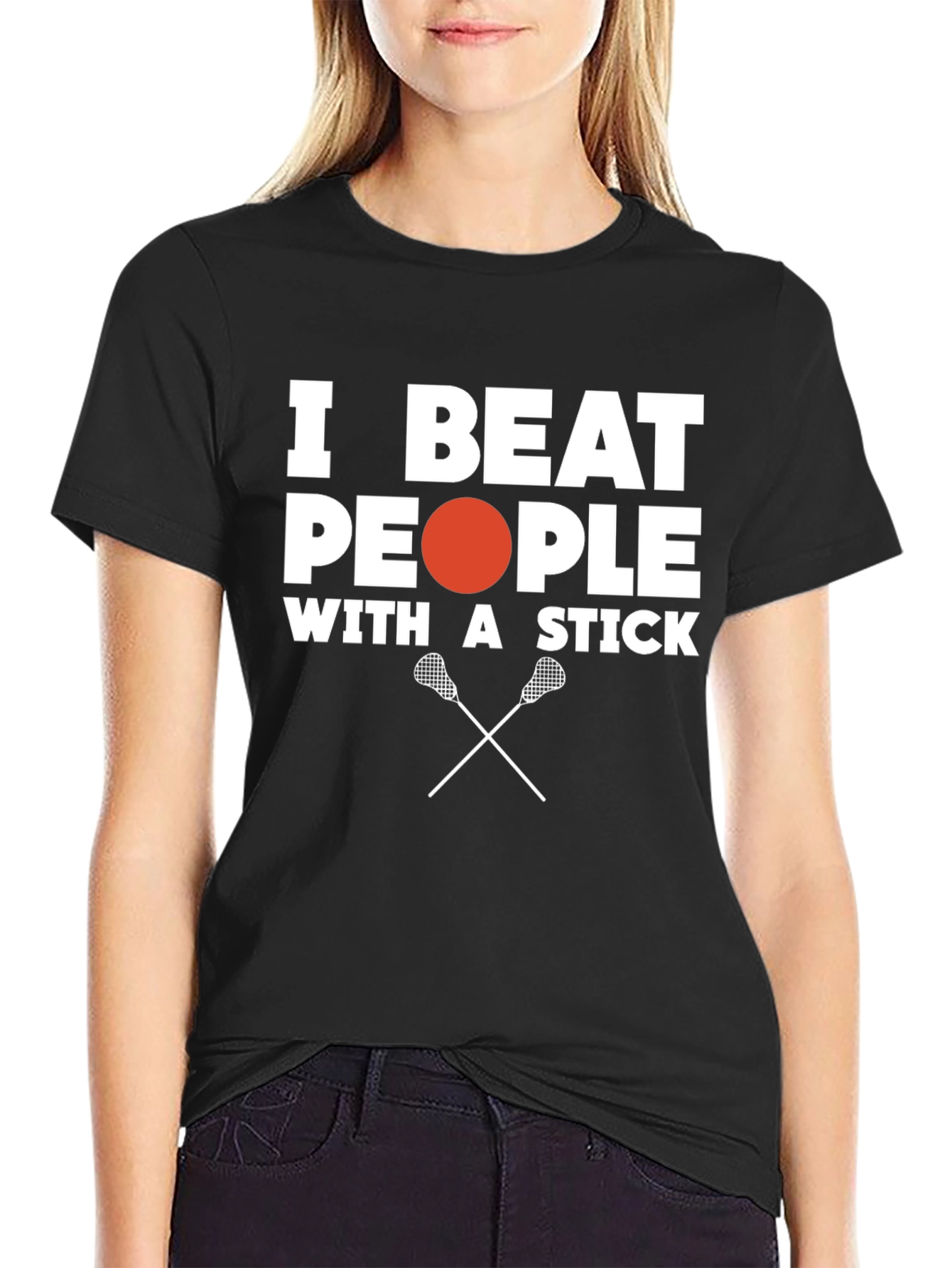 I Beat People With A Stick Black T-Shirt