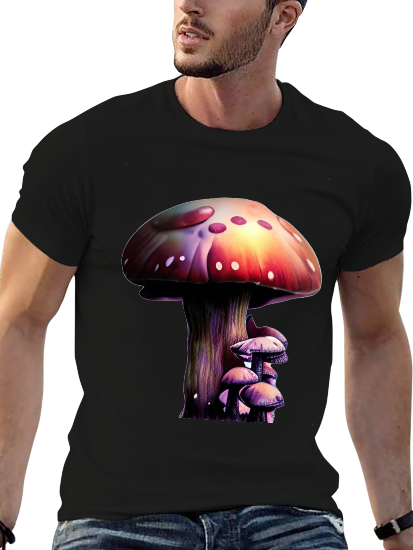 Mushroom Print Black T-Shirt
