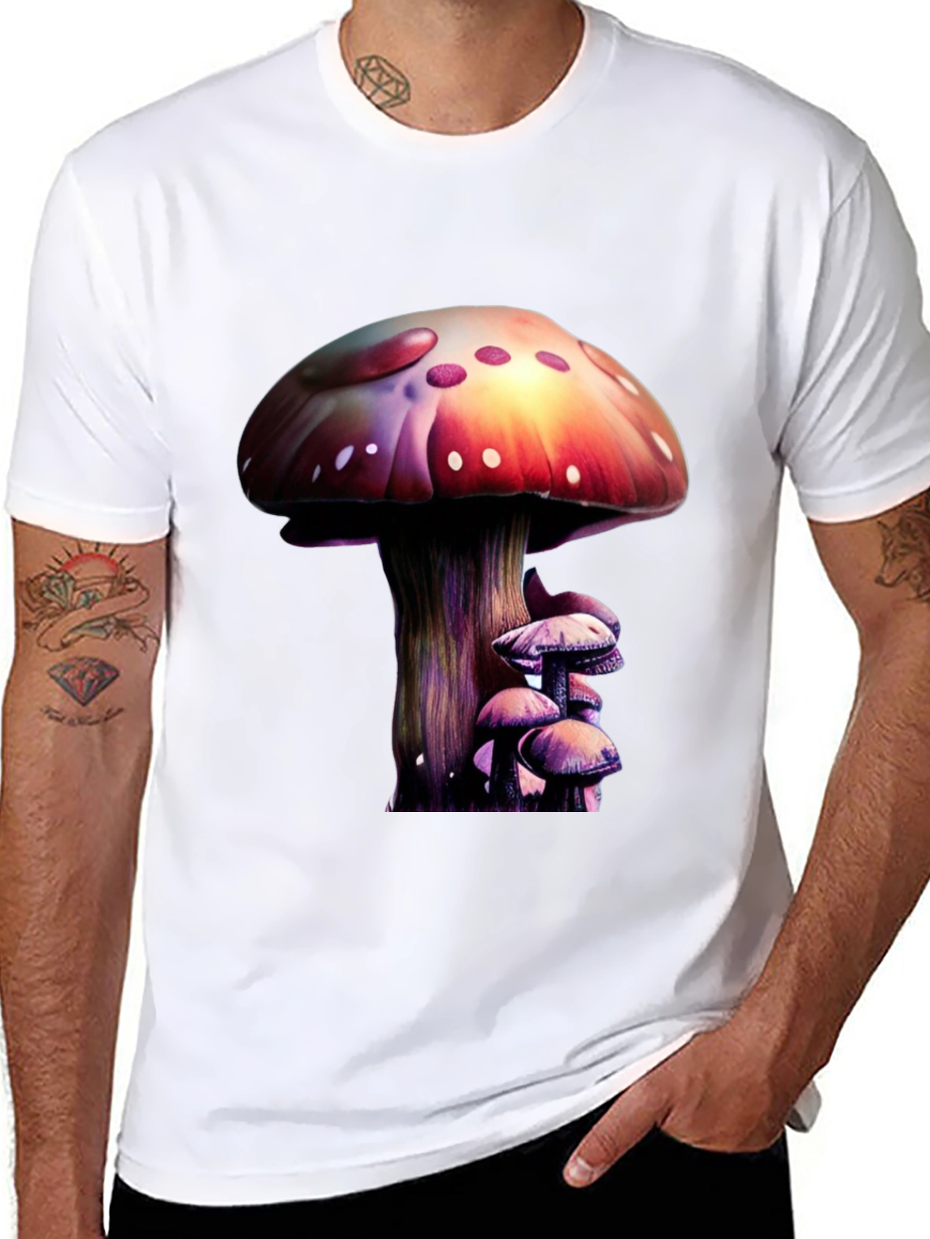 Mushroom Print Black T-Shirt