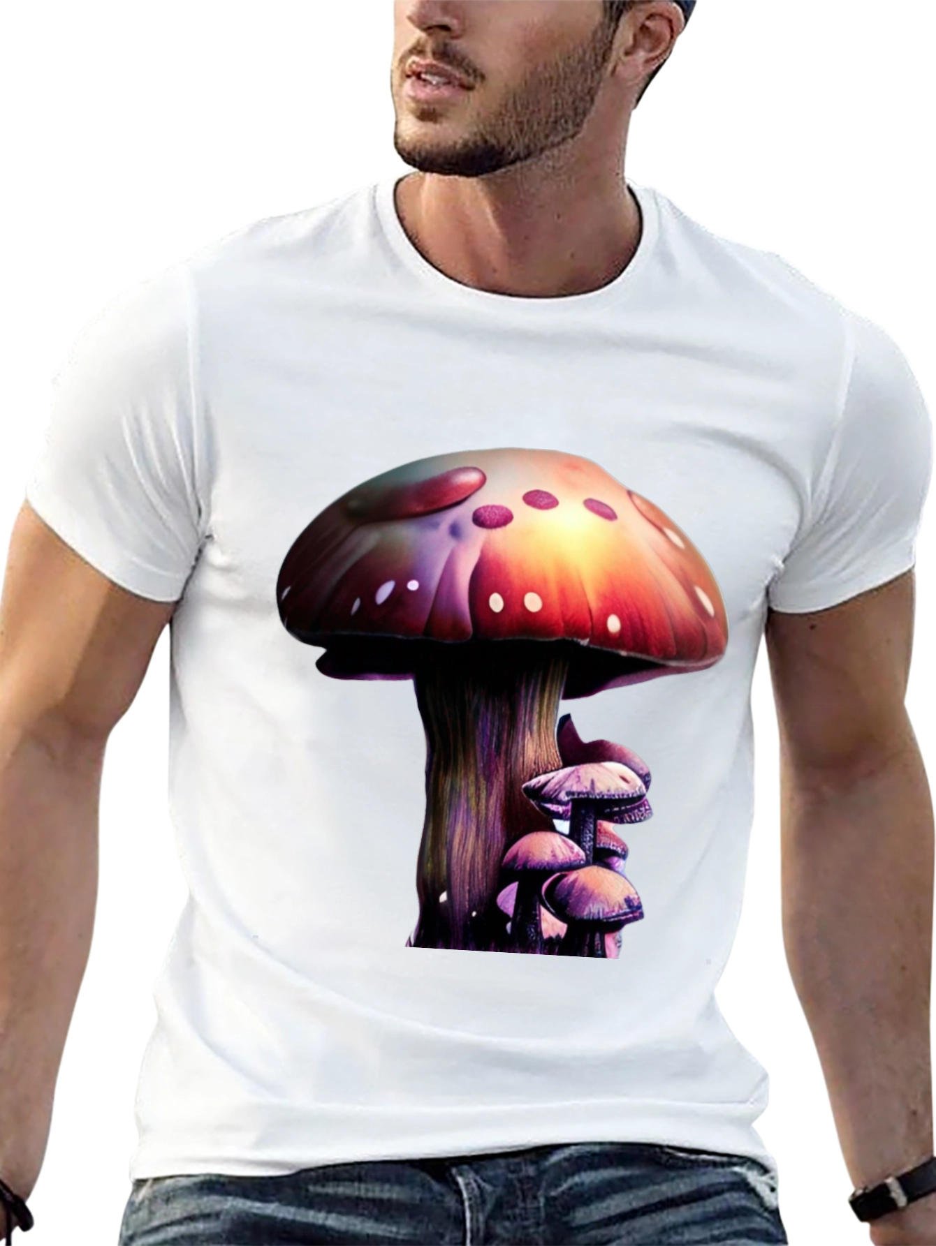 Mushroom Print Black T-Shirt