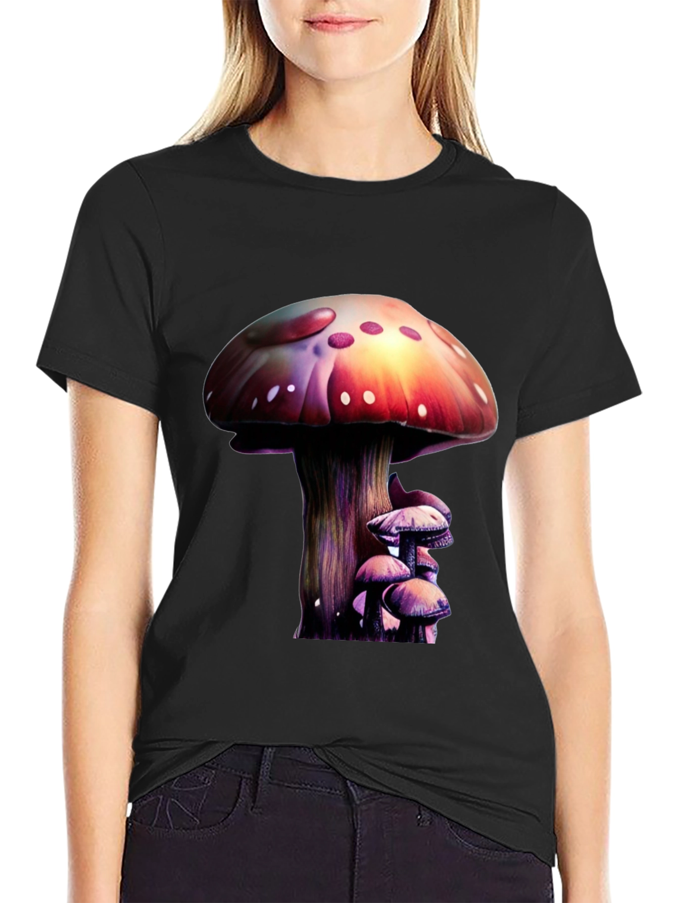Mushroom Print Black T-Shirt