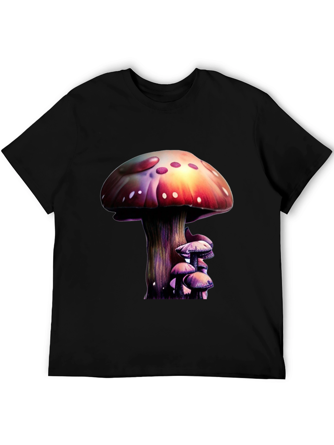 Mushroom Print Black T-Shirt