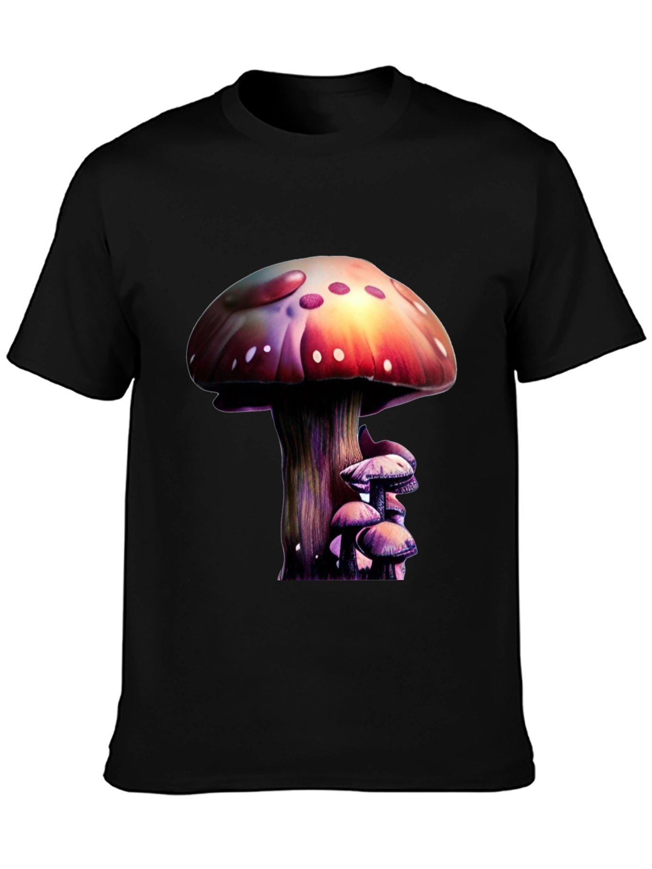 Mushroom Print Black T-Shirt