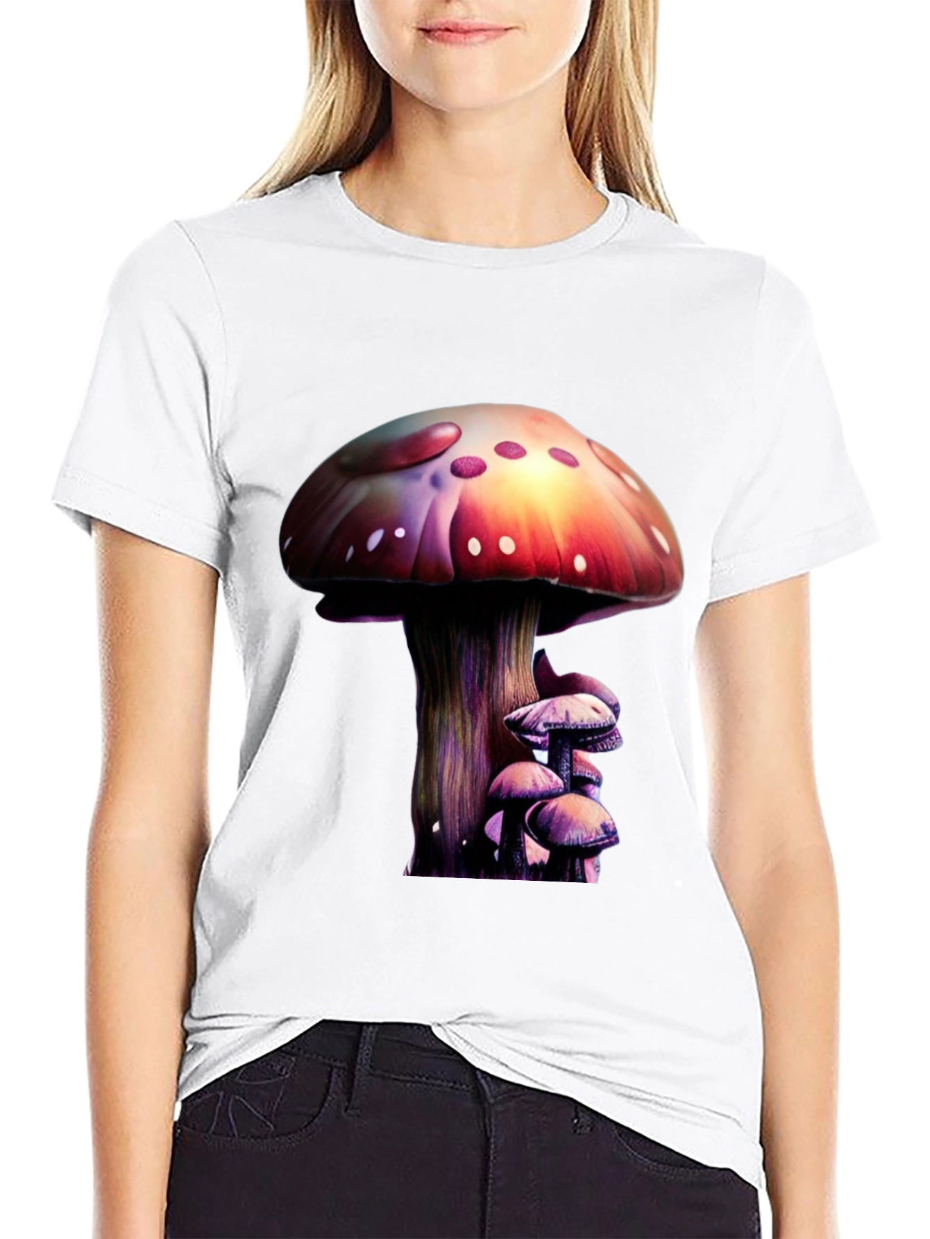Mushroom Print Black T-Shirt