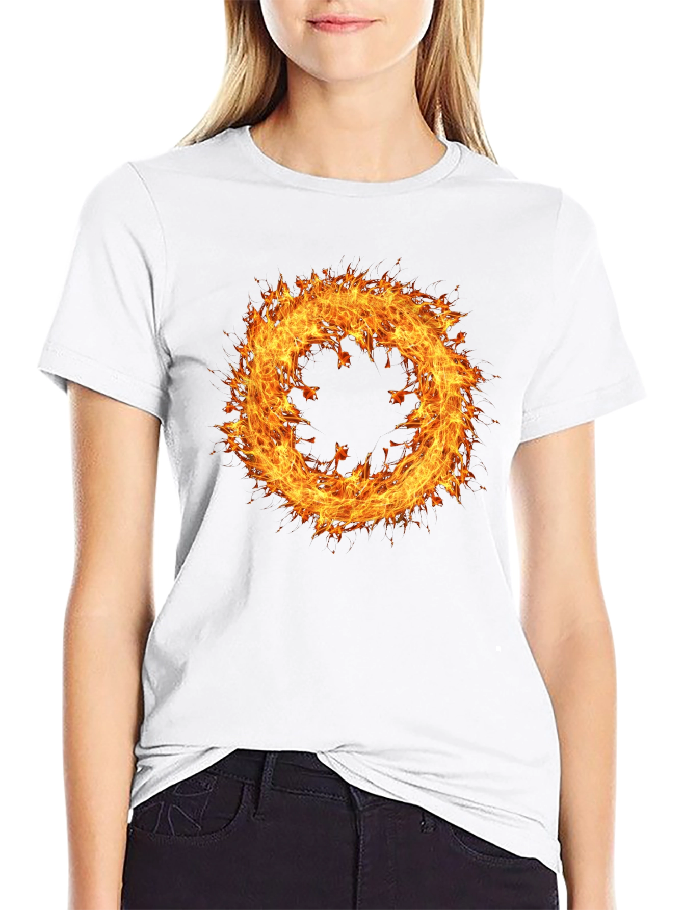 Fiery Ring Graphic Tee - Mens Black Cotton T-Shirt