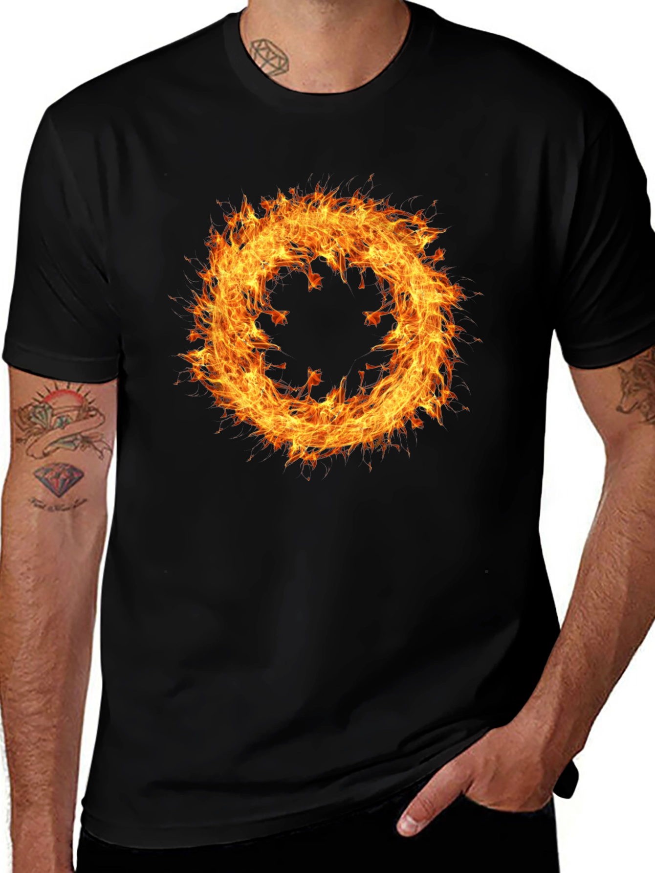Fiery Ring Graphic Tee - Mens Black Cotton T-Shirt