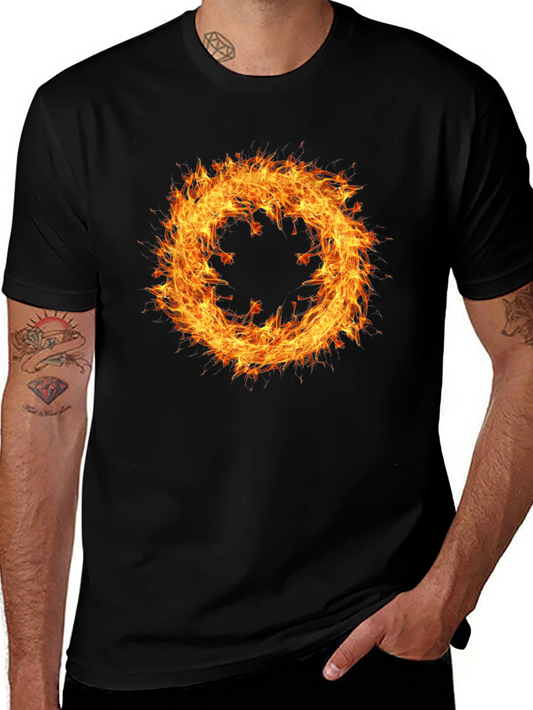 Fiery Ring Graphic Tee - Mens Black Cotton T-Shirt