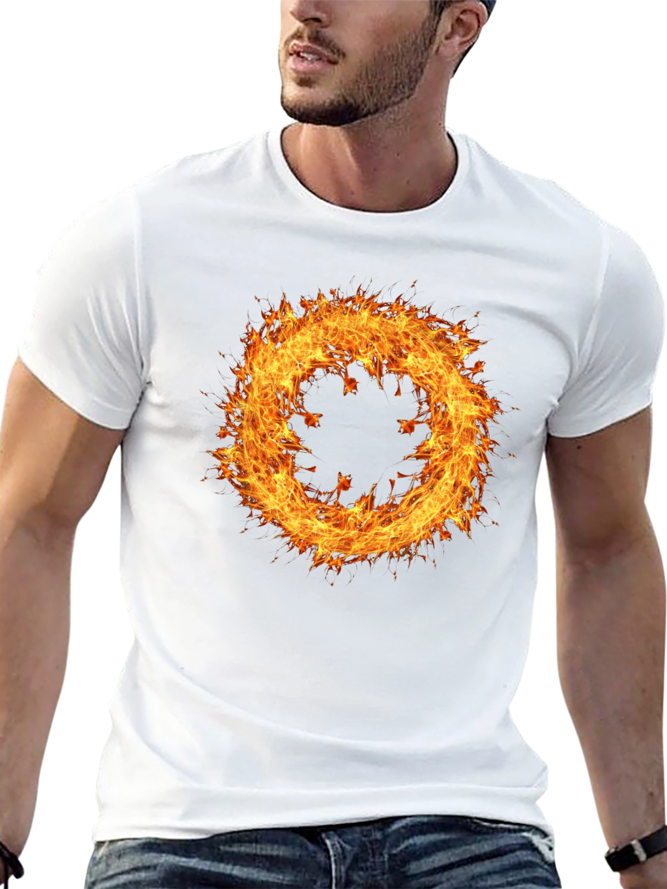 Fiery Ring Graphic Tee - Mens Black Cotton T-Shirt