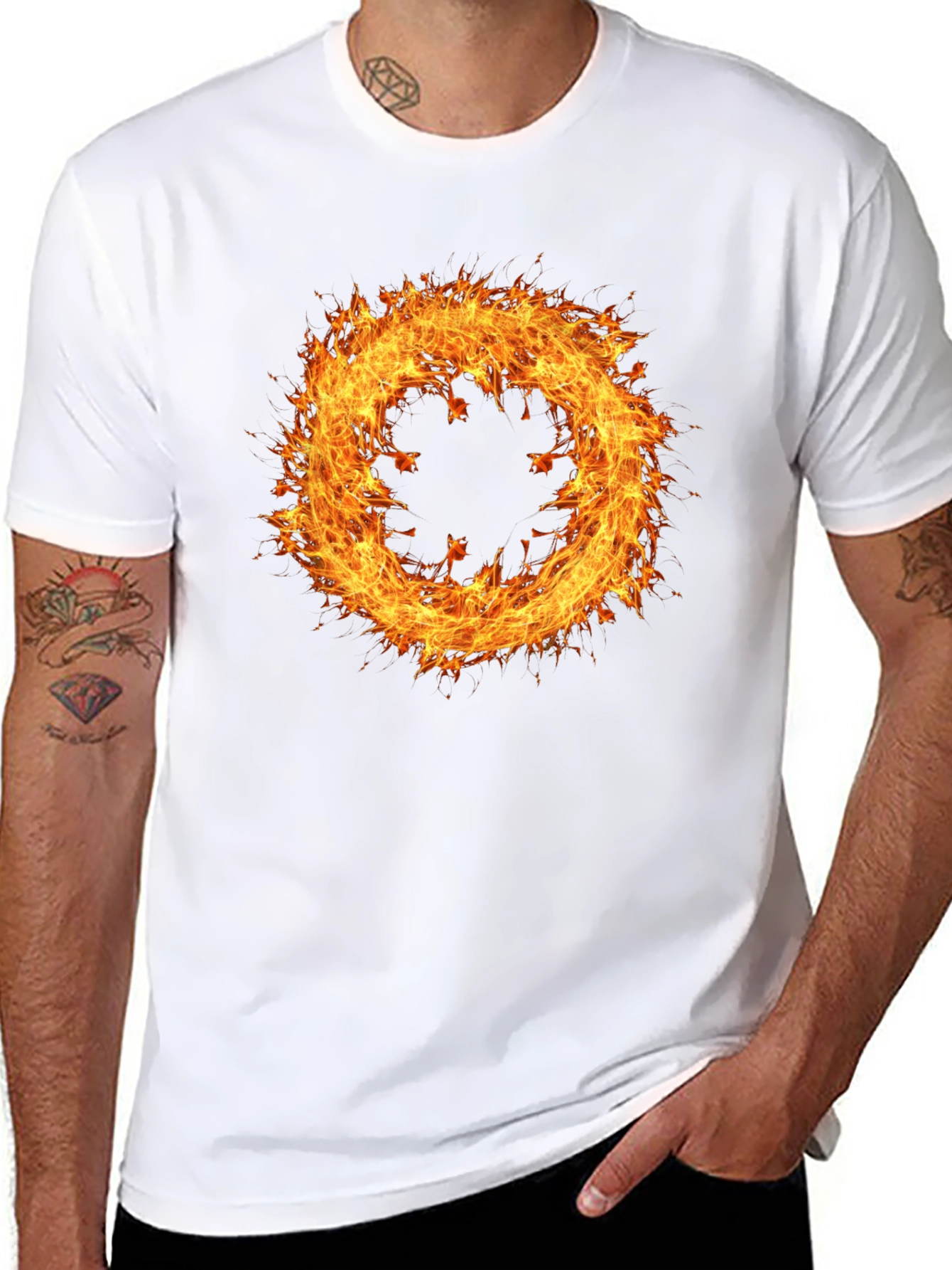 Fiery Ring Graphic Tee - Mens Black Cotton T-Shirt