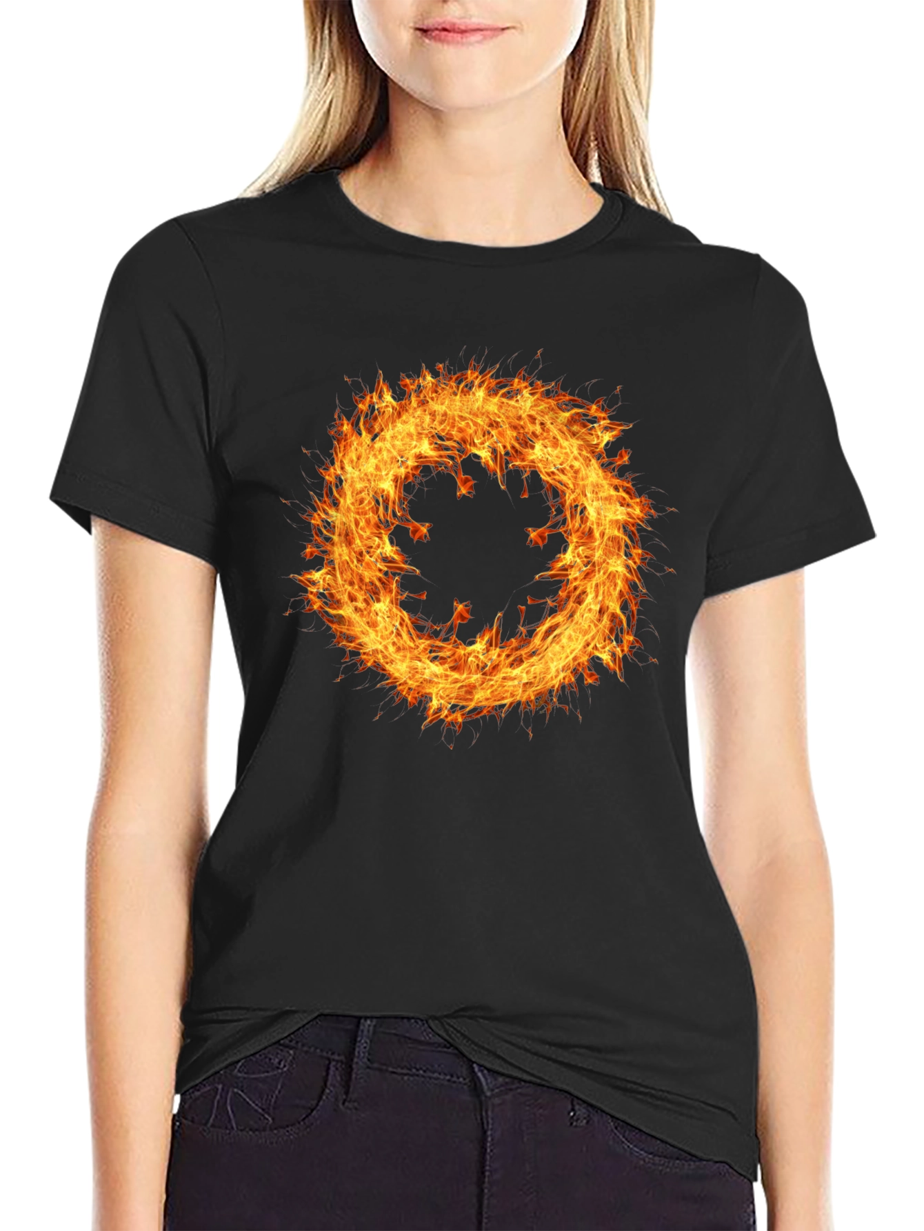 Fiery Ring Graphic Tee - Mens Black Cotton T-Shirt