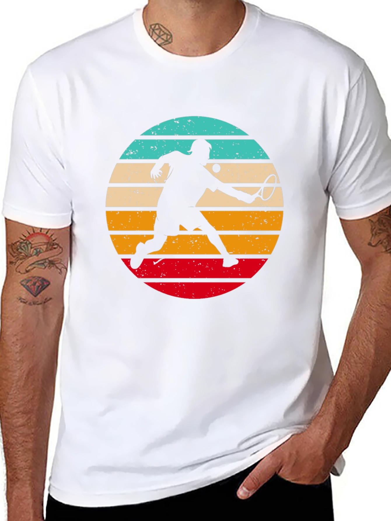 Retro Tennis Player Black T-Shirt