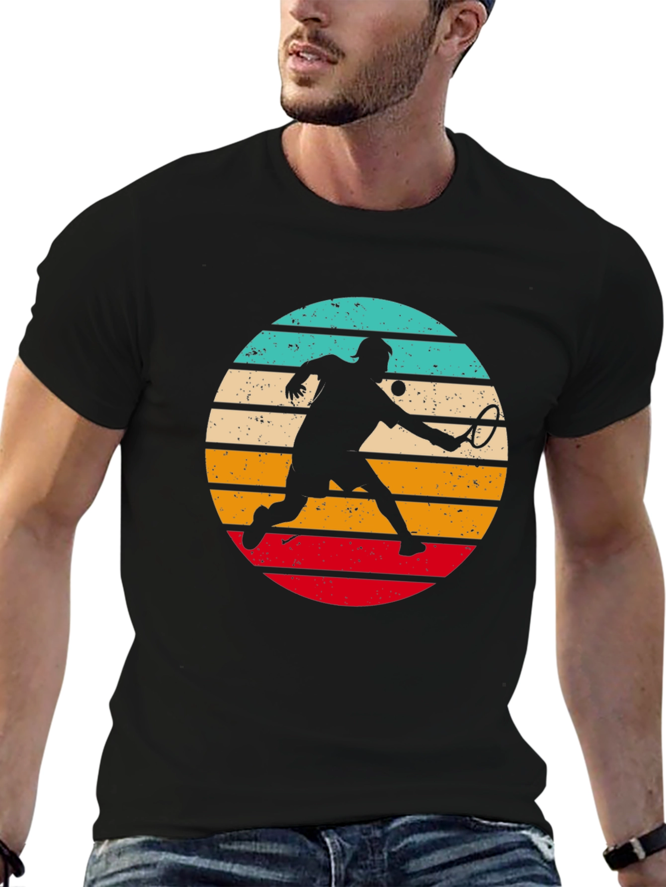 Retro Tennis Player Black T-Shirt
