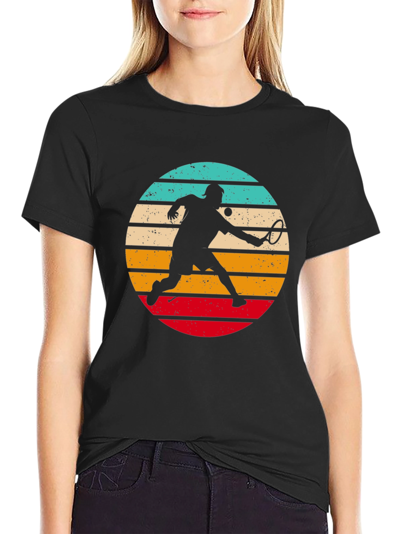 Retro Tennis Player Black T-Shirt