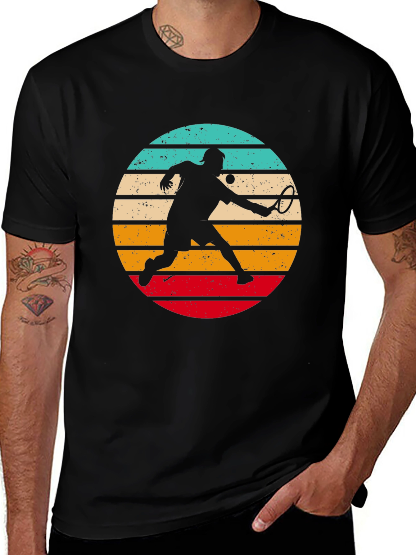 Retro Tennis Player Black T-Shirt