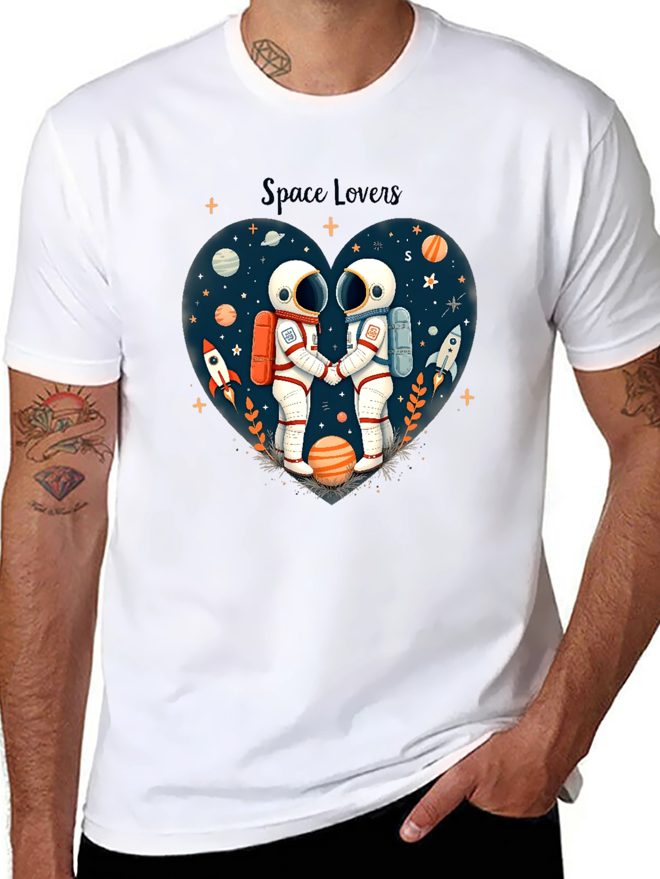 Space Lovers Graphic Tee - Unisex Astronaut Design